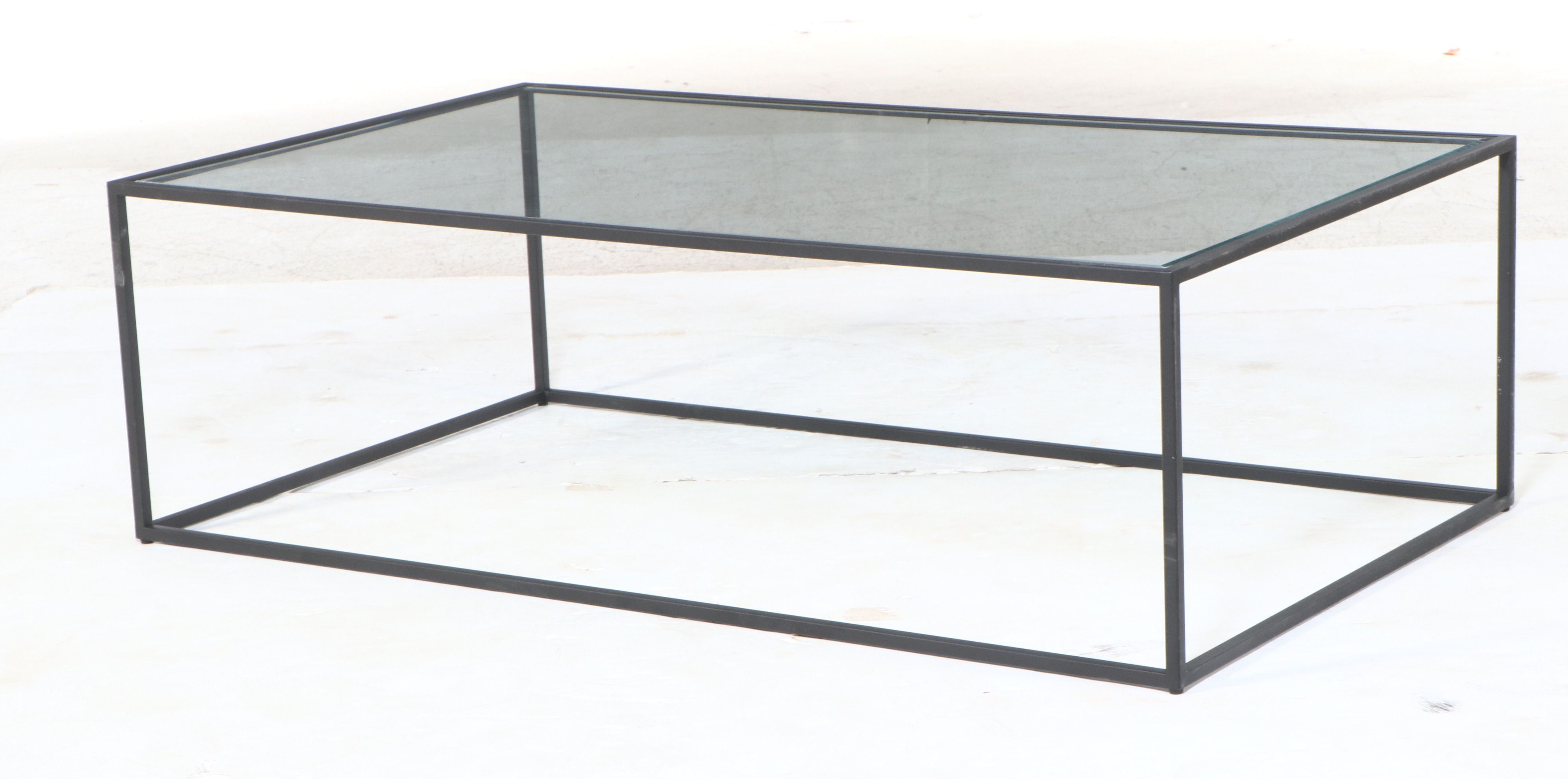 Contemporary Modernist Style Black Metal and Glass Coffee Table