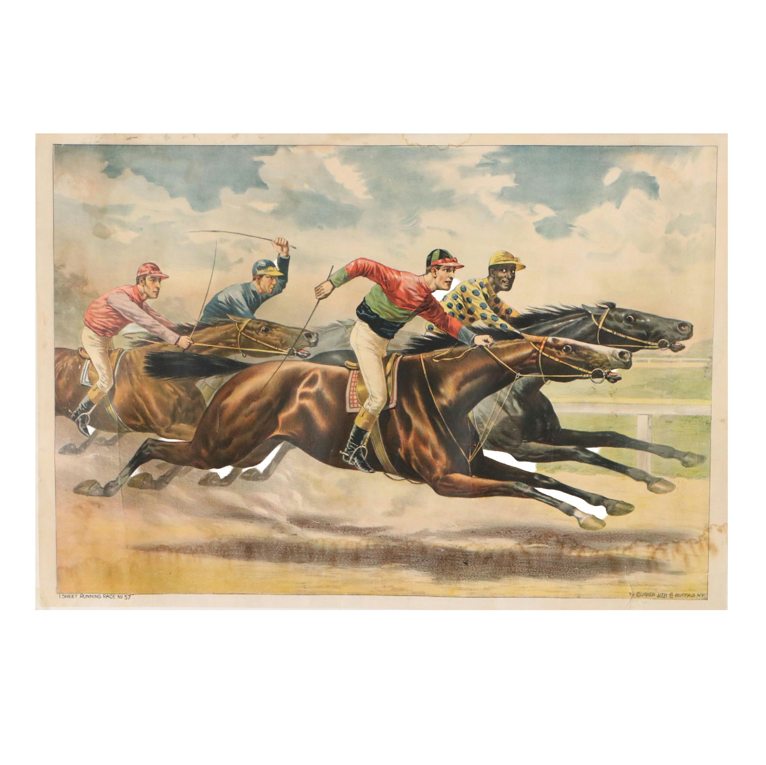 The Courier Lithographing Co. Chromolithograph "Running Race," Late 19th Century