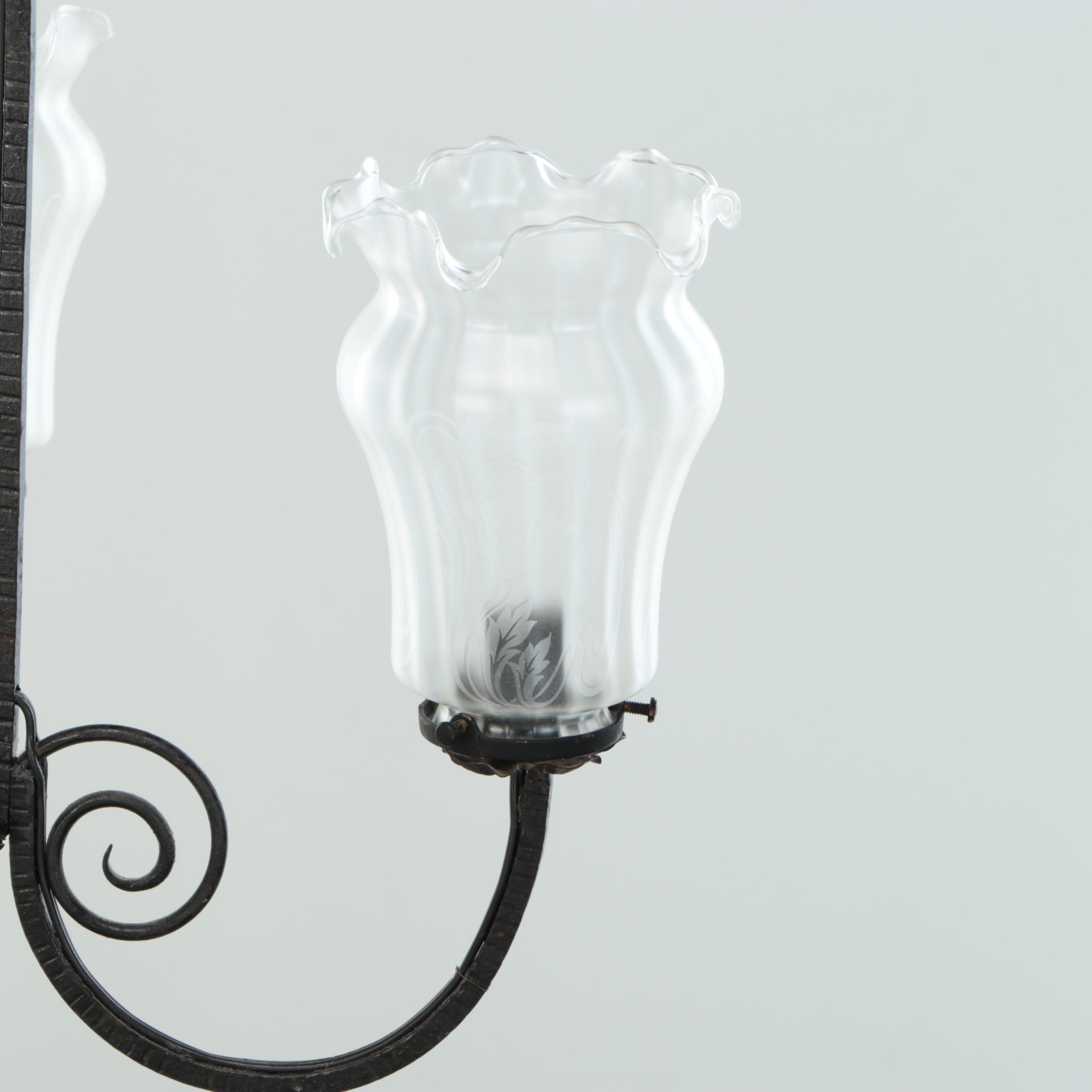 French Art Deco Wrought Iron Electric Chandelier in the Style of Muller Freres