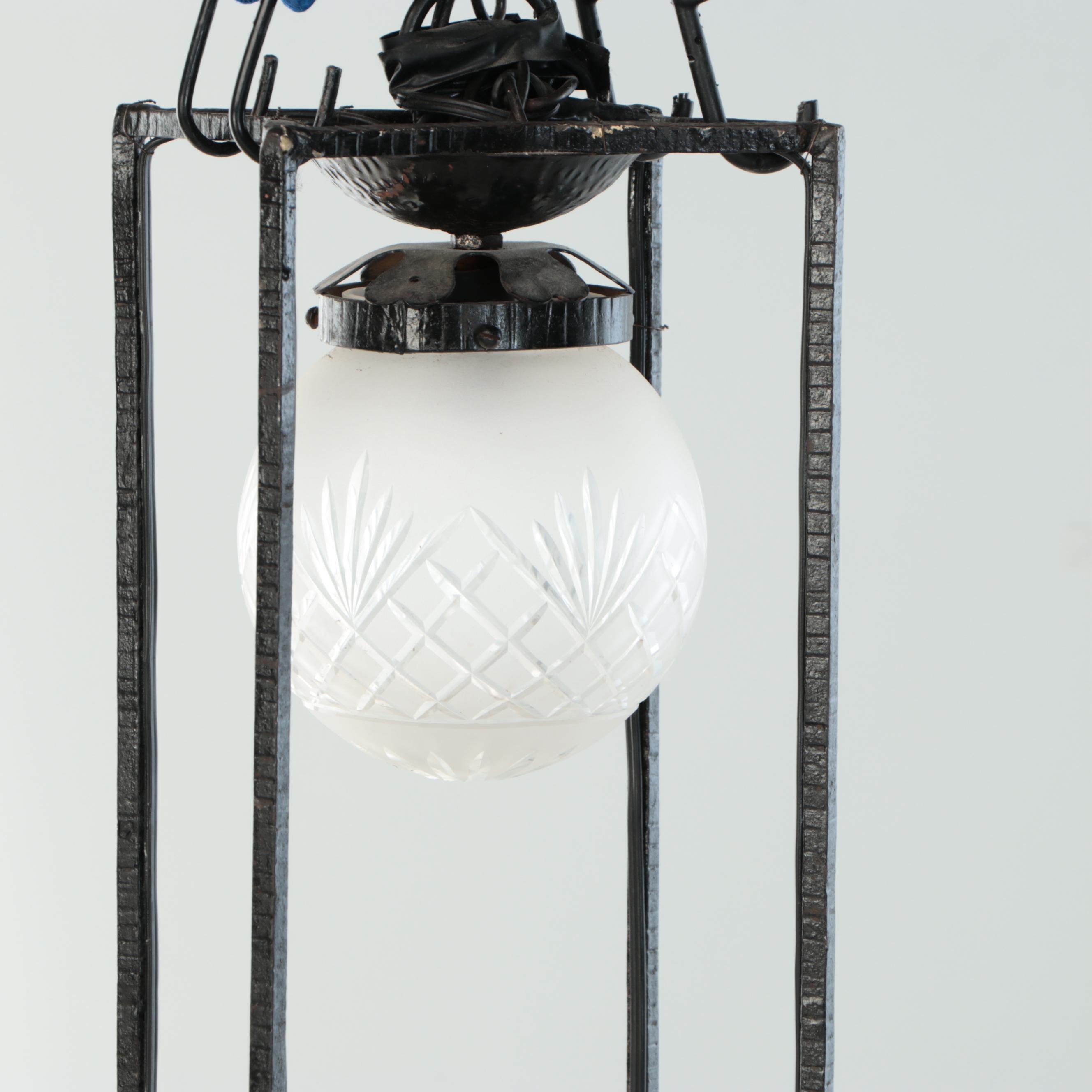 French Art Deco Wrought Iron Electric Chandelier in the Style of Muller Freres