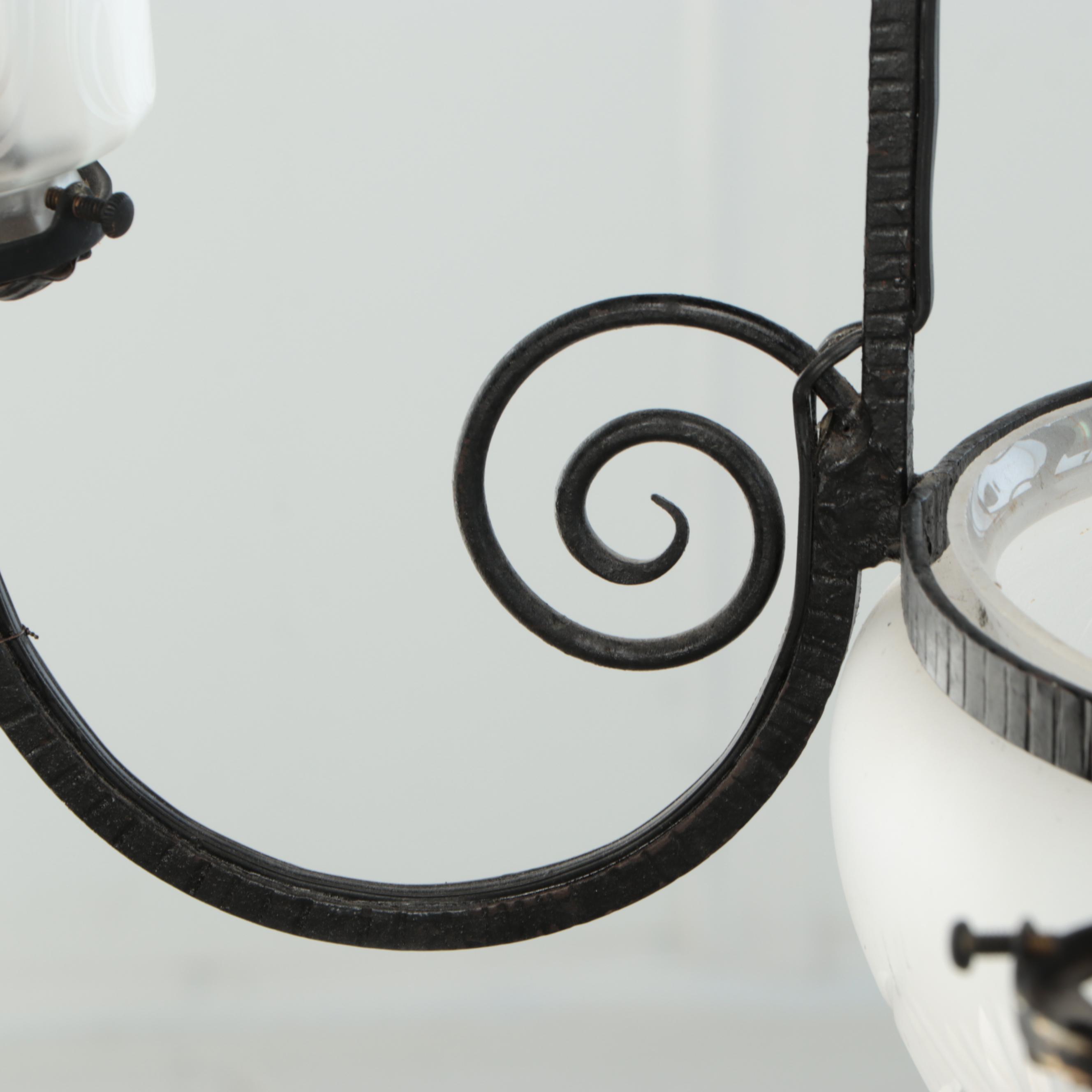 French Art Deco Wrought Iron Electric Chandelier in the Style of Muller Freres