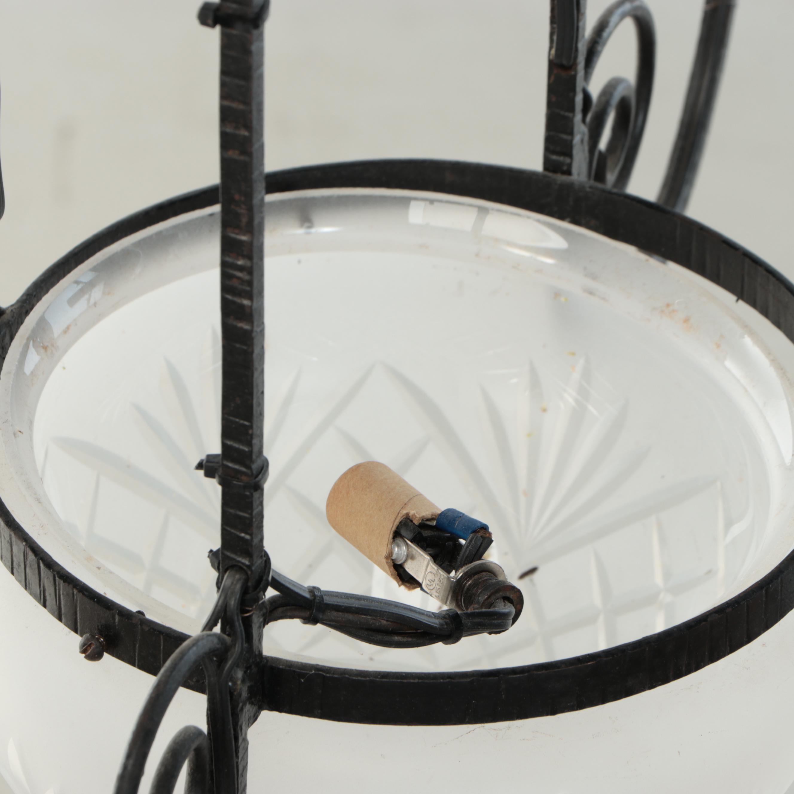 French Art Deco Wrought Iron Electric Chandelier in the Style of Muller Freres