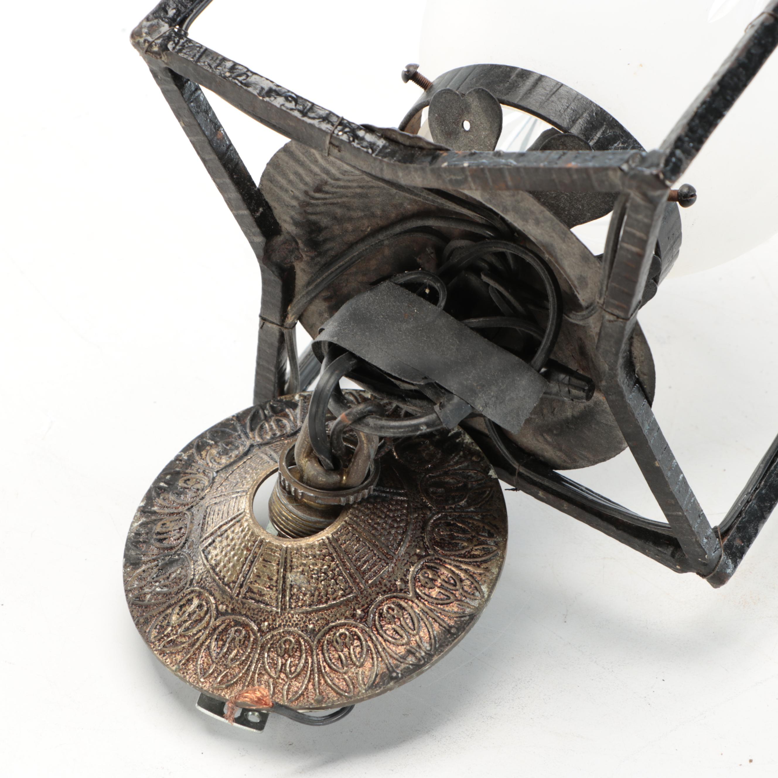 French Art Deco Wrought Iron Electric Chandelier in the Style of Muller Freres