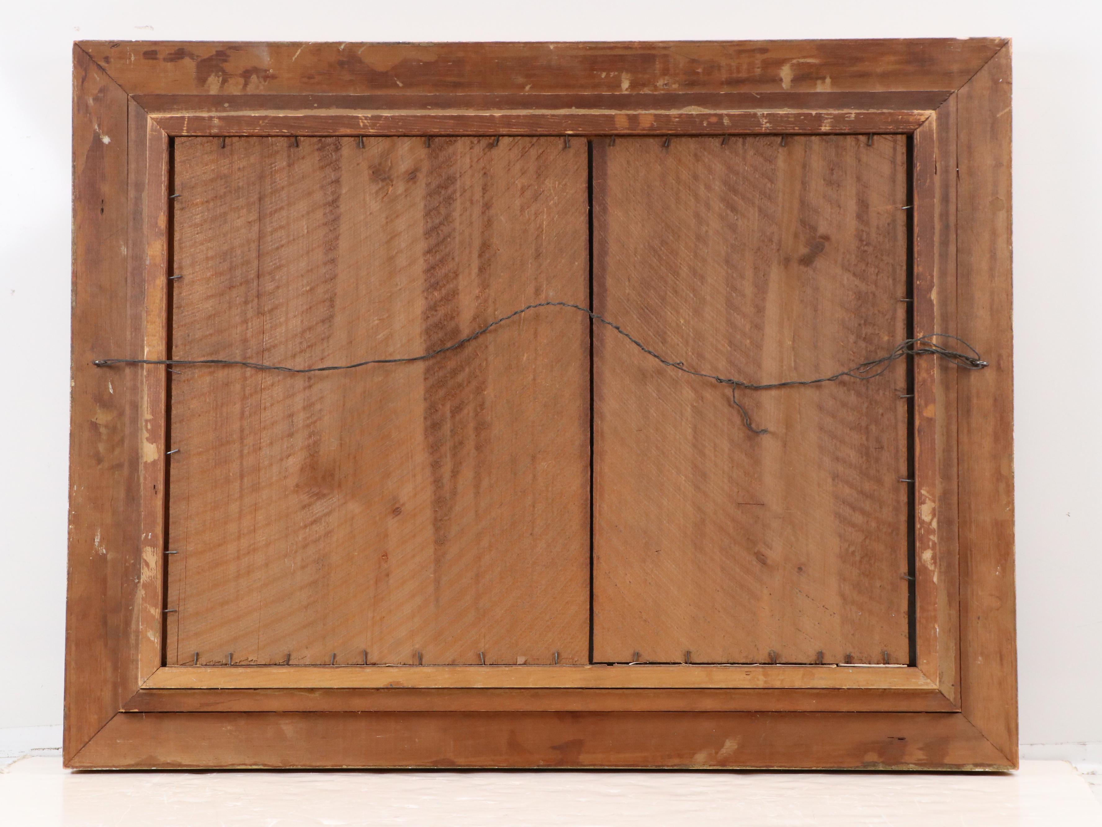 Oil Painting of Mountain Lake with Trees, Mid-20th Century