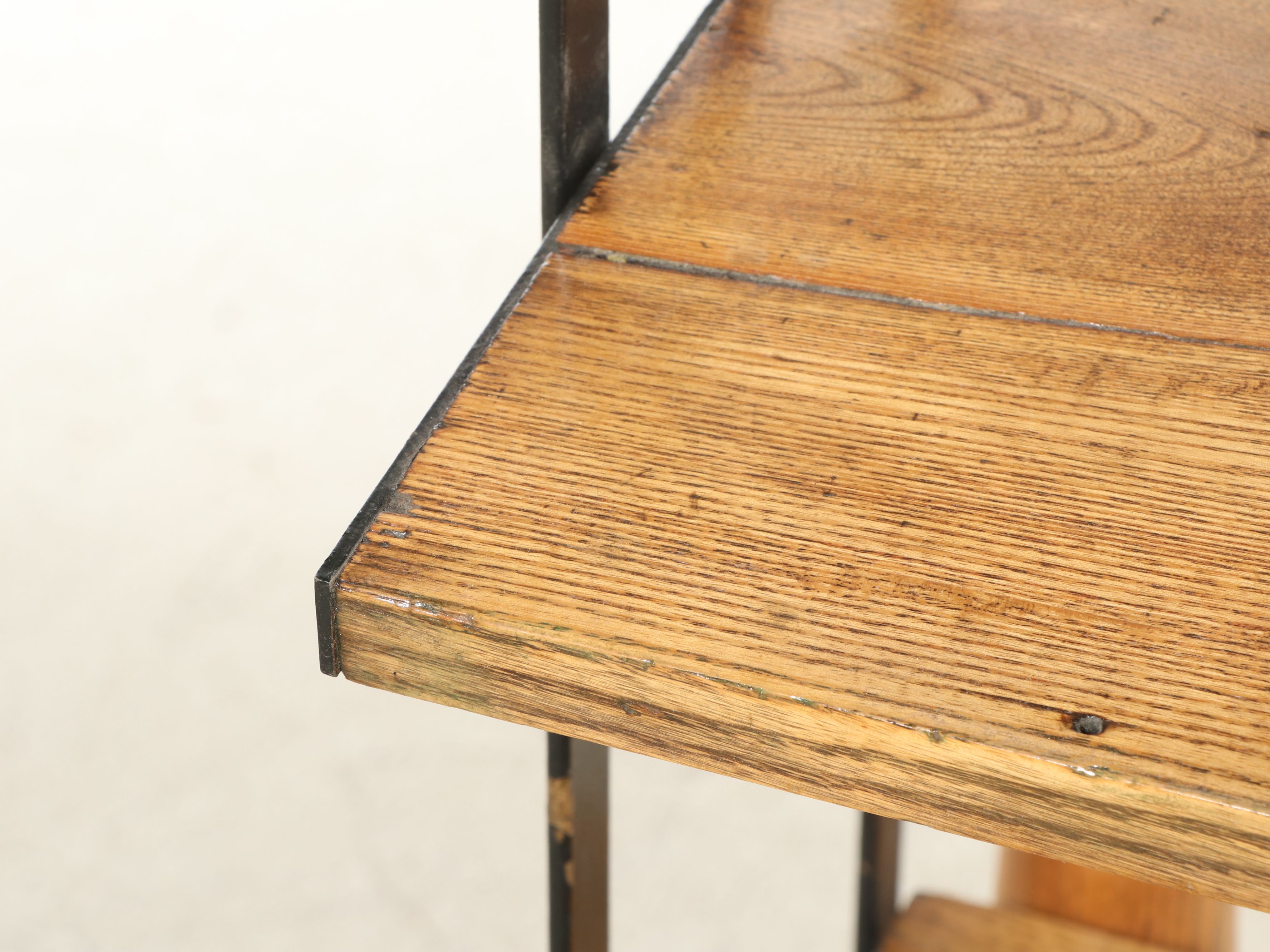 Vintage Industrial Iron Framed Oak Open Baker's Rack/Table on Casters