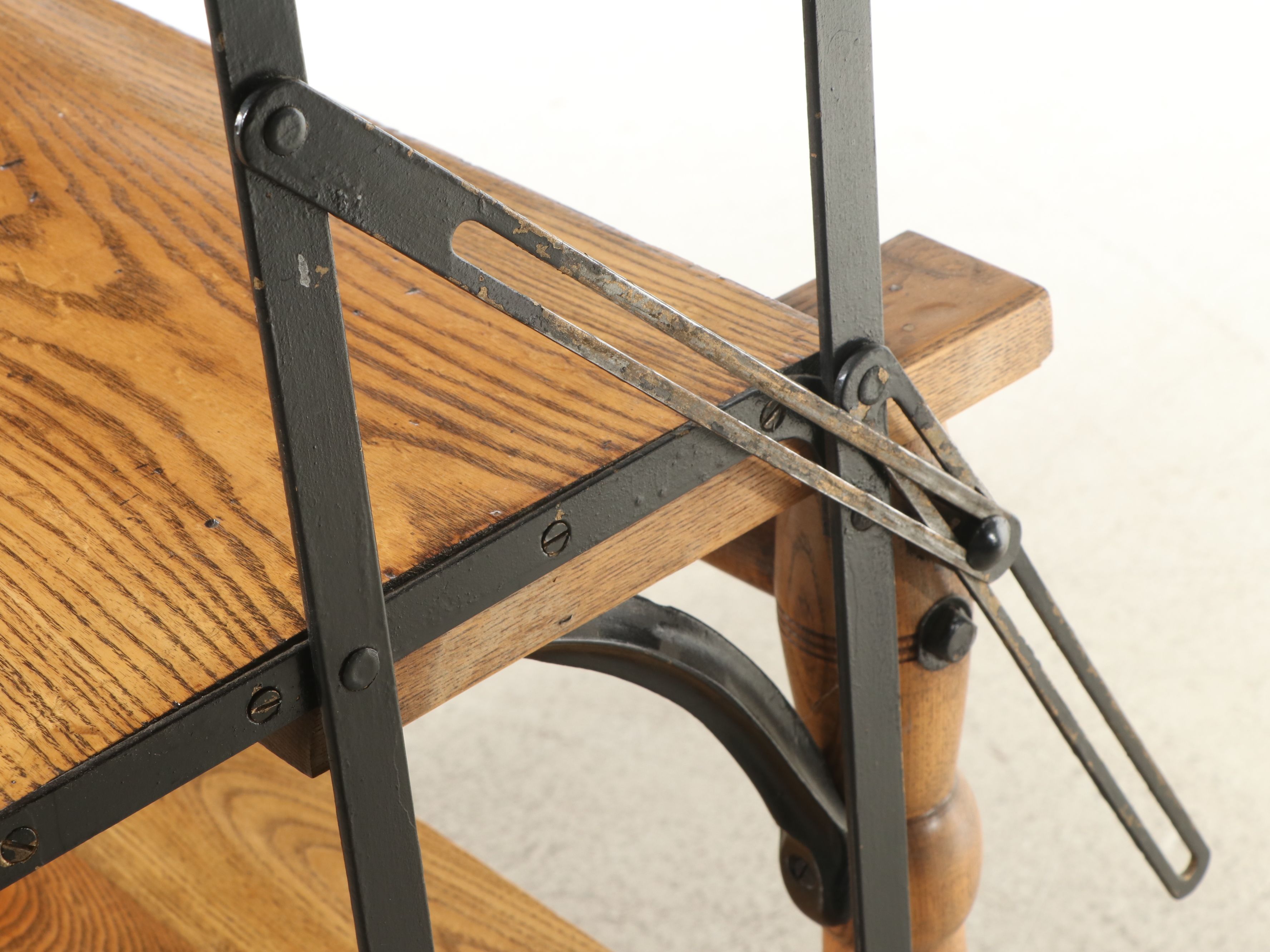 Vintage Industrial Iron Framed Oak Open Baker's Rack/Table on Casters