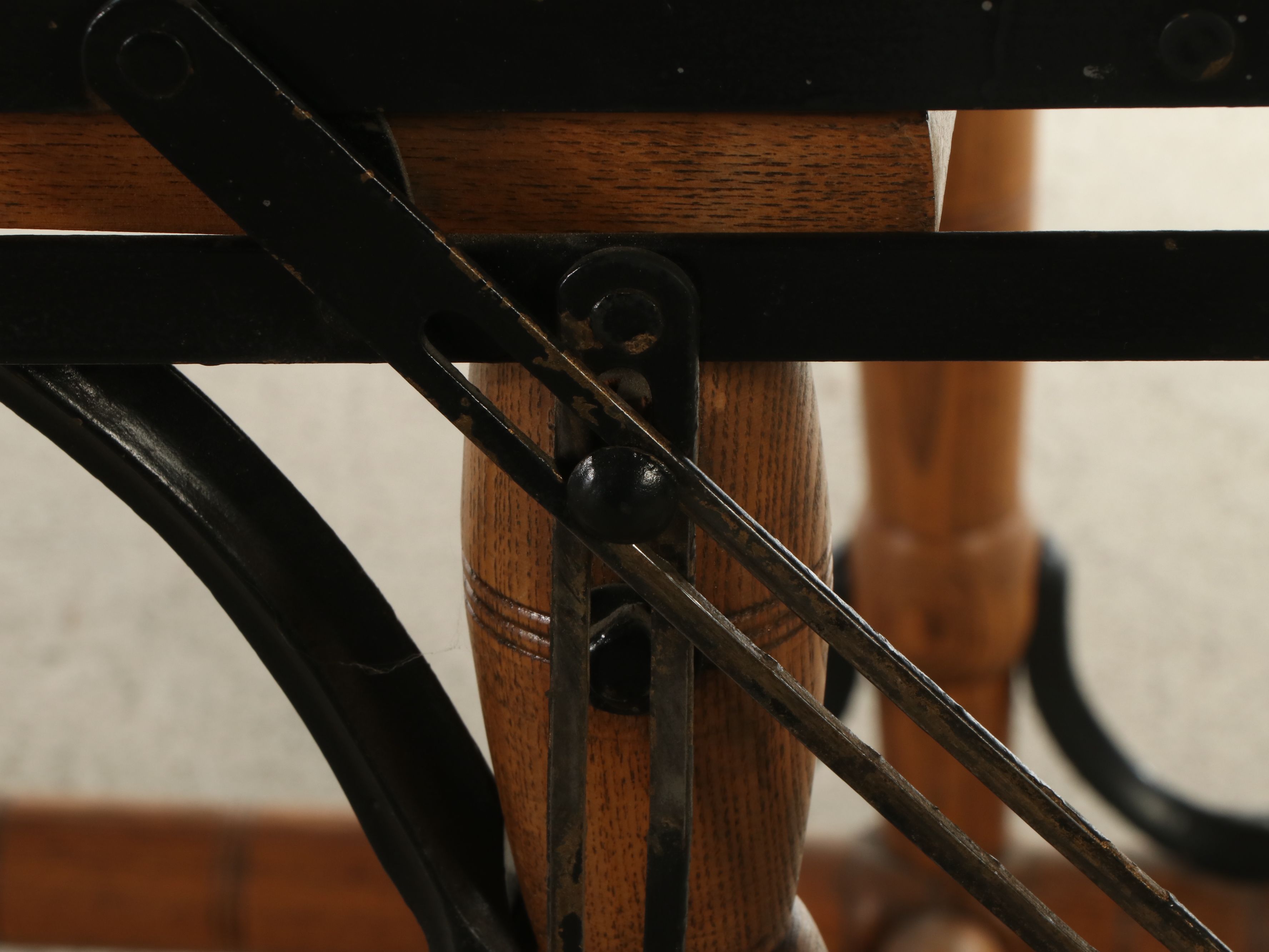 Vintage Industrial Iron Framed Oak Open Baker's Rack/Table on Casters