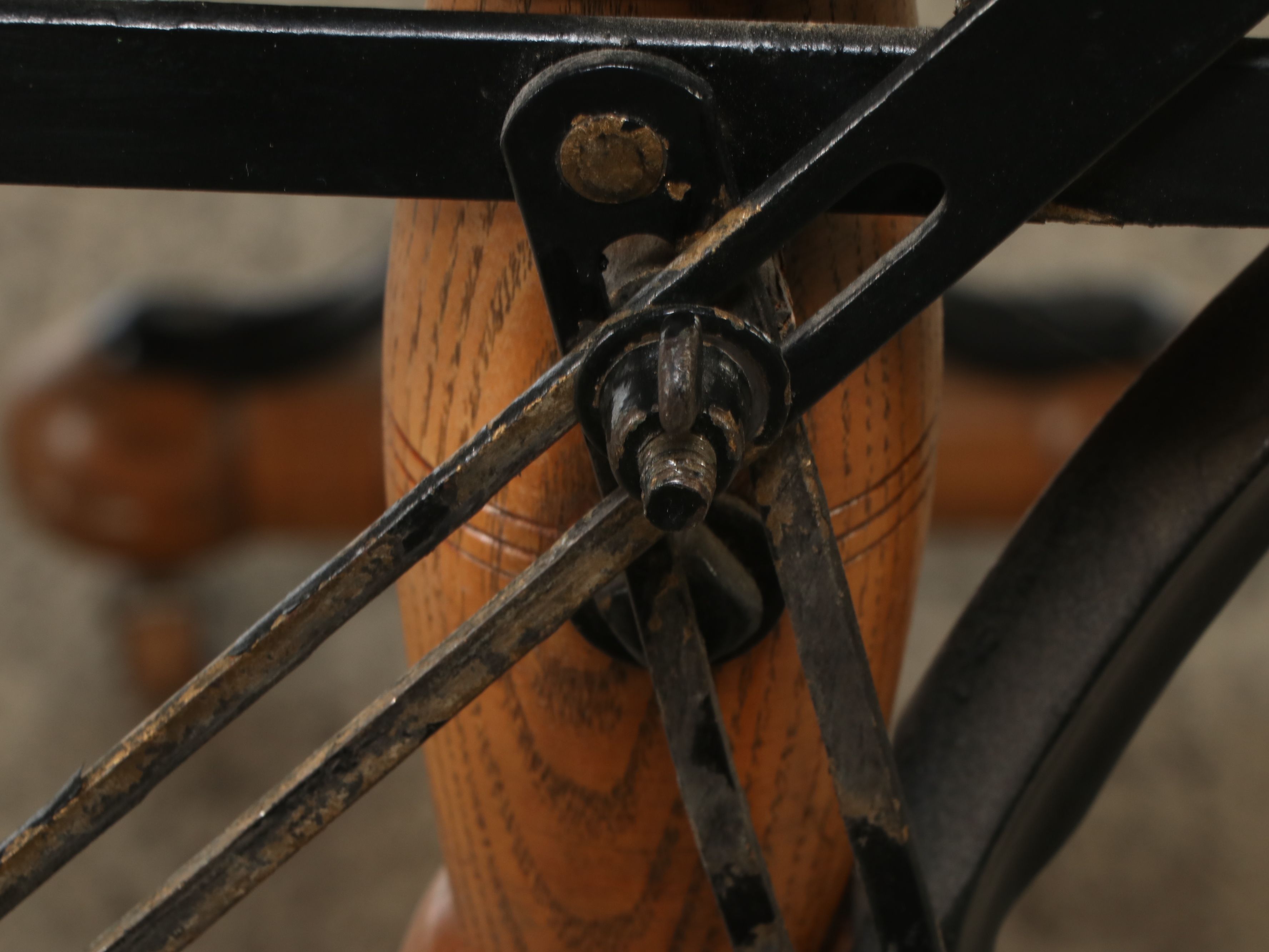 Vintage Industrial Iron Framed Oak Open Baker's Rack/Table on Casters