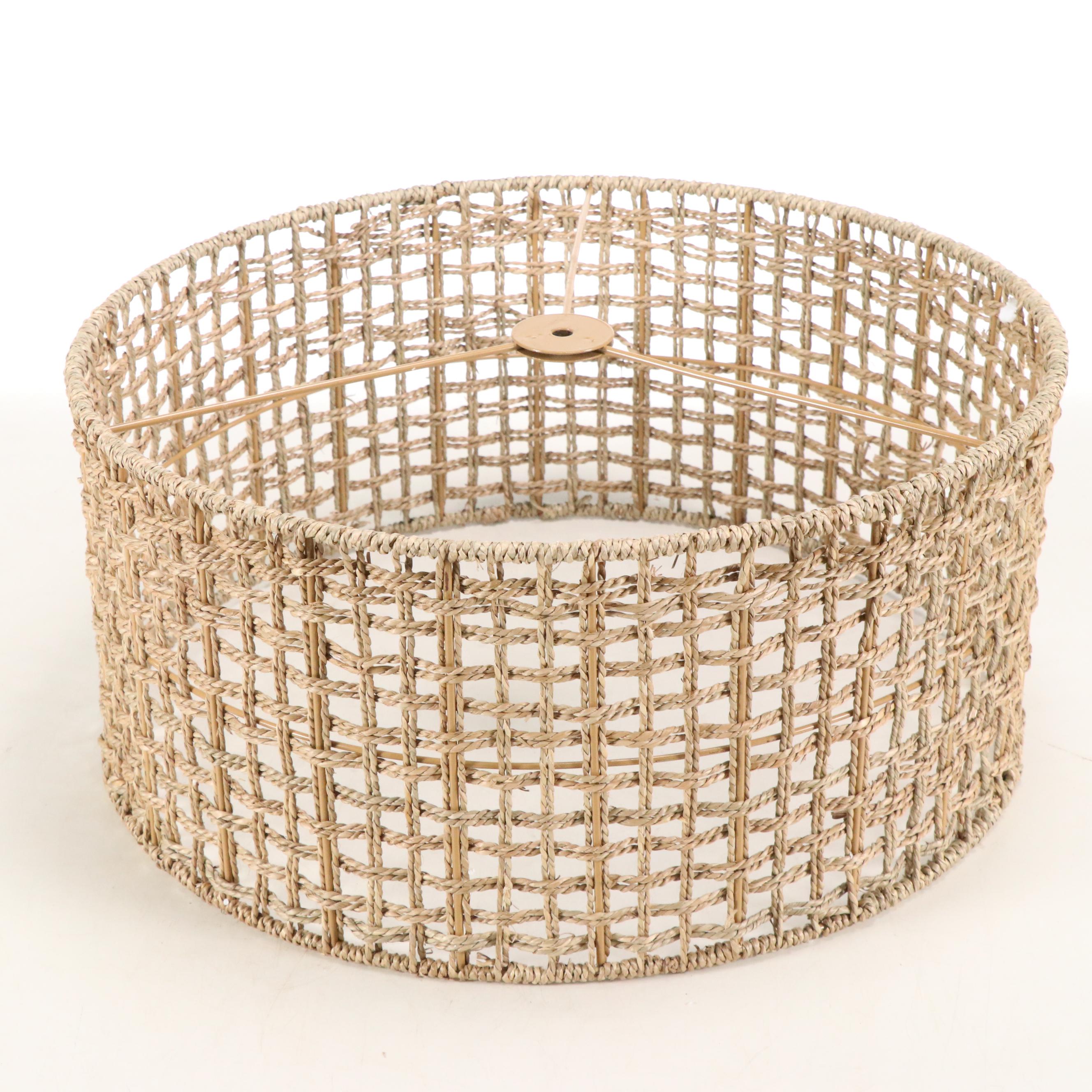 Drum Jute Wicker Five-Arm Pendant Light, 21st Century