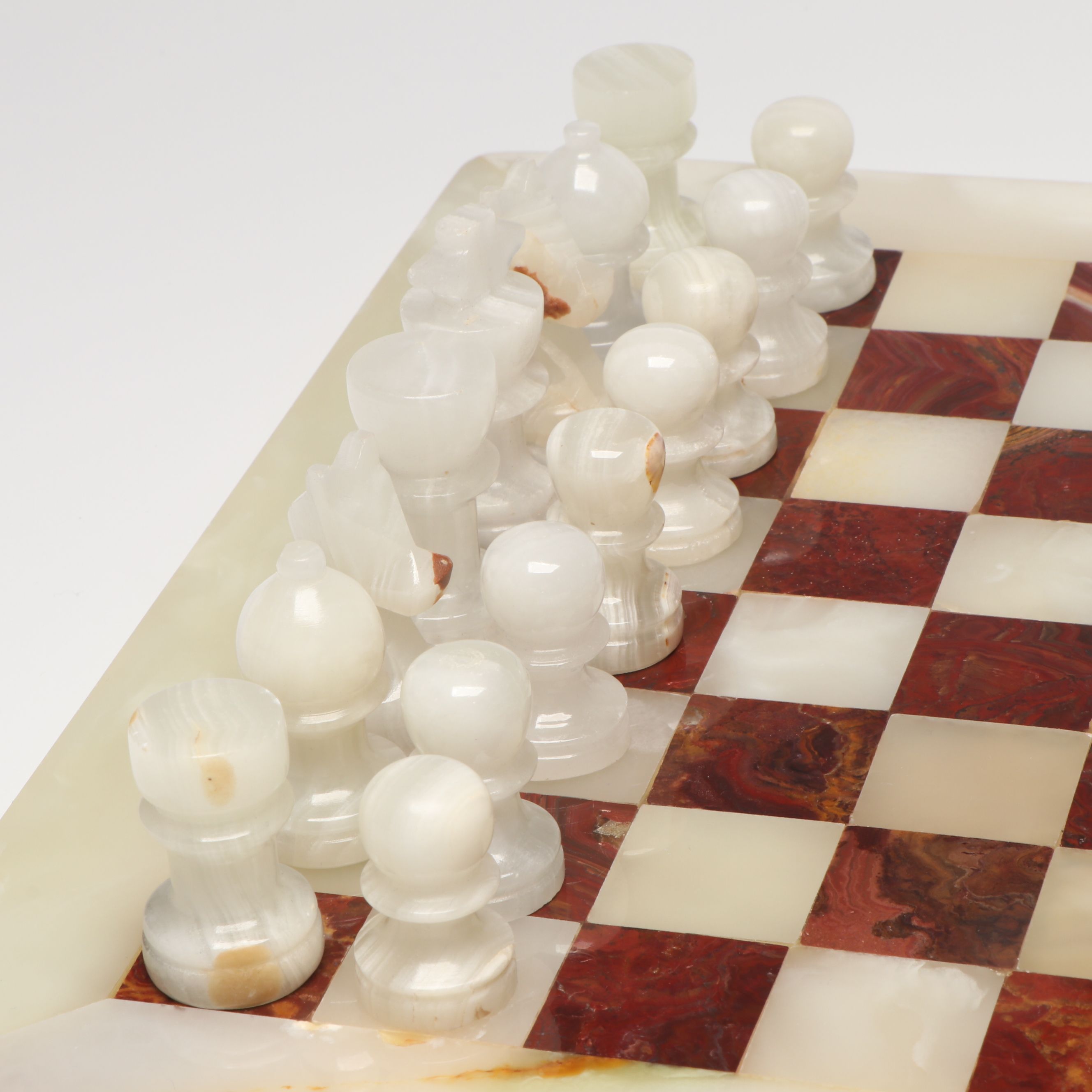 Carved Marble and Onyx Chess Set with Presentation Box