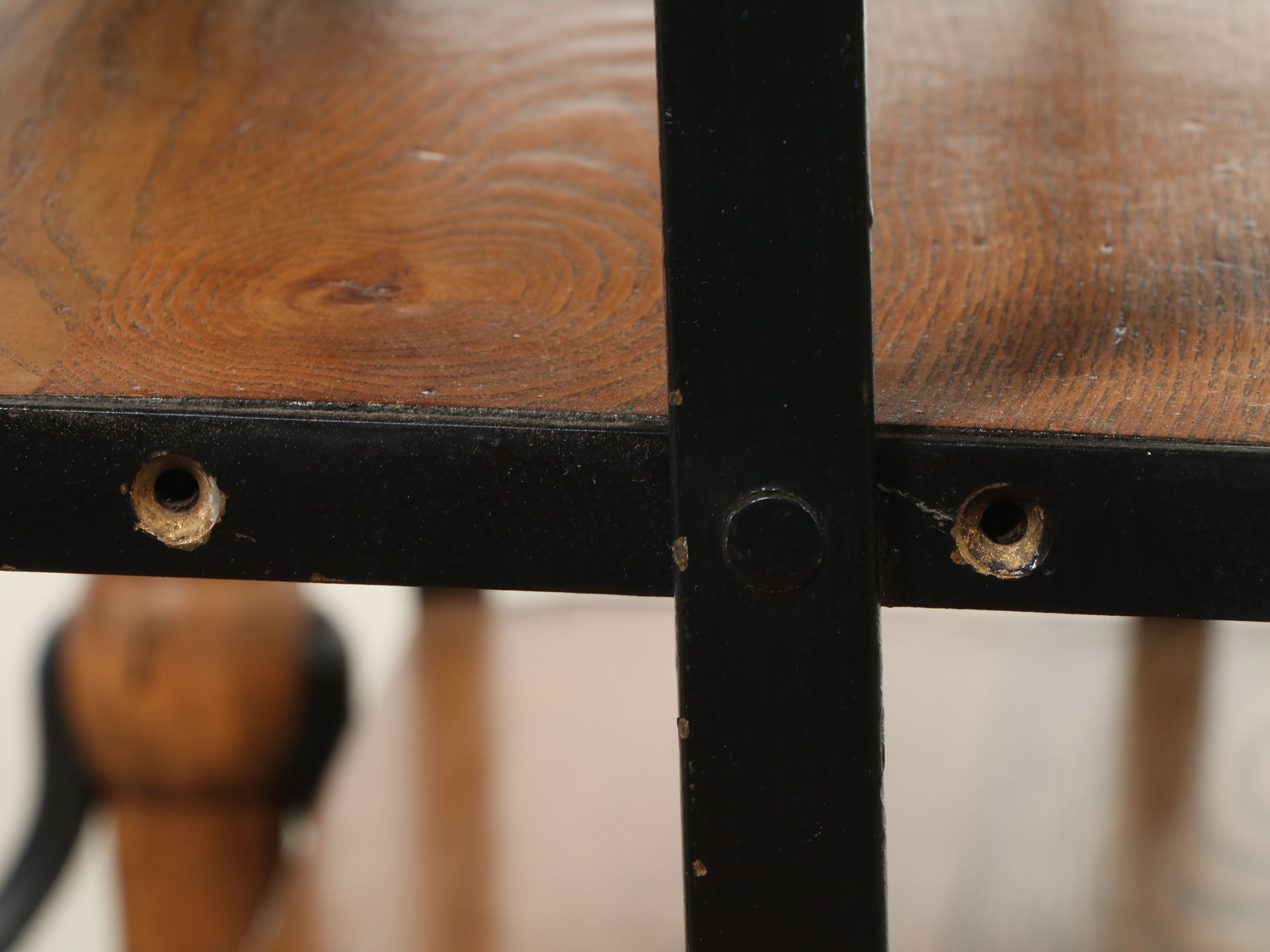 Vintage Industrial Iron Framed Oak Open Baker's Rack/Table on Casters