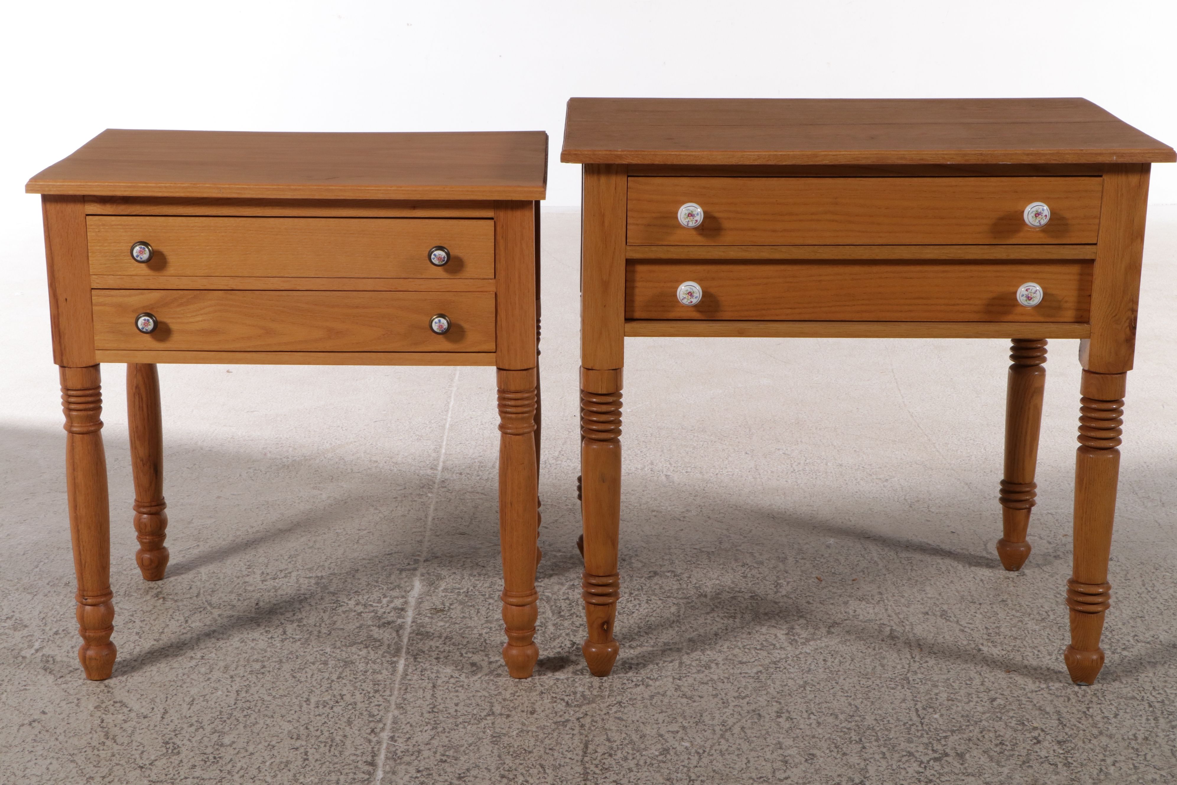 F. Lutz and Other American Sheraton Style Two Drawer Oak Tables