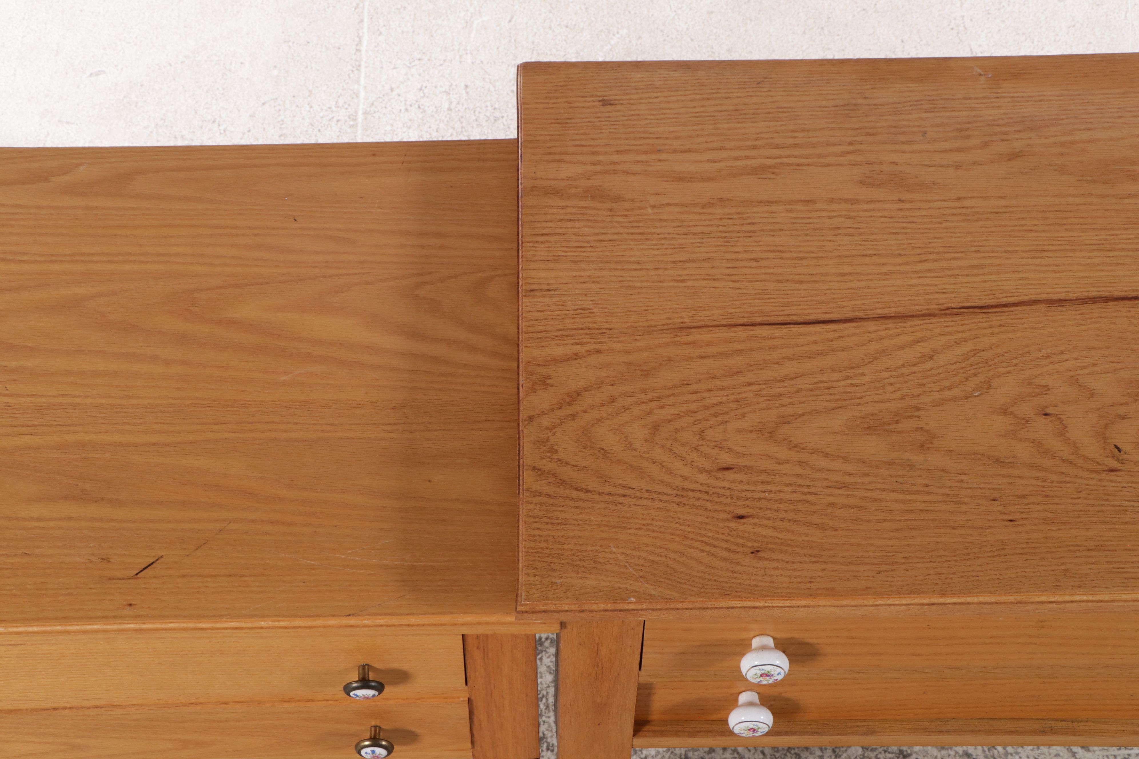 F. Lutz and Other American Sheraton Style Two Drawer Oak Tables