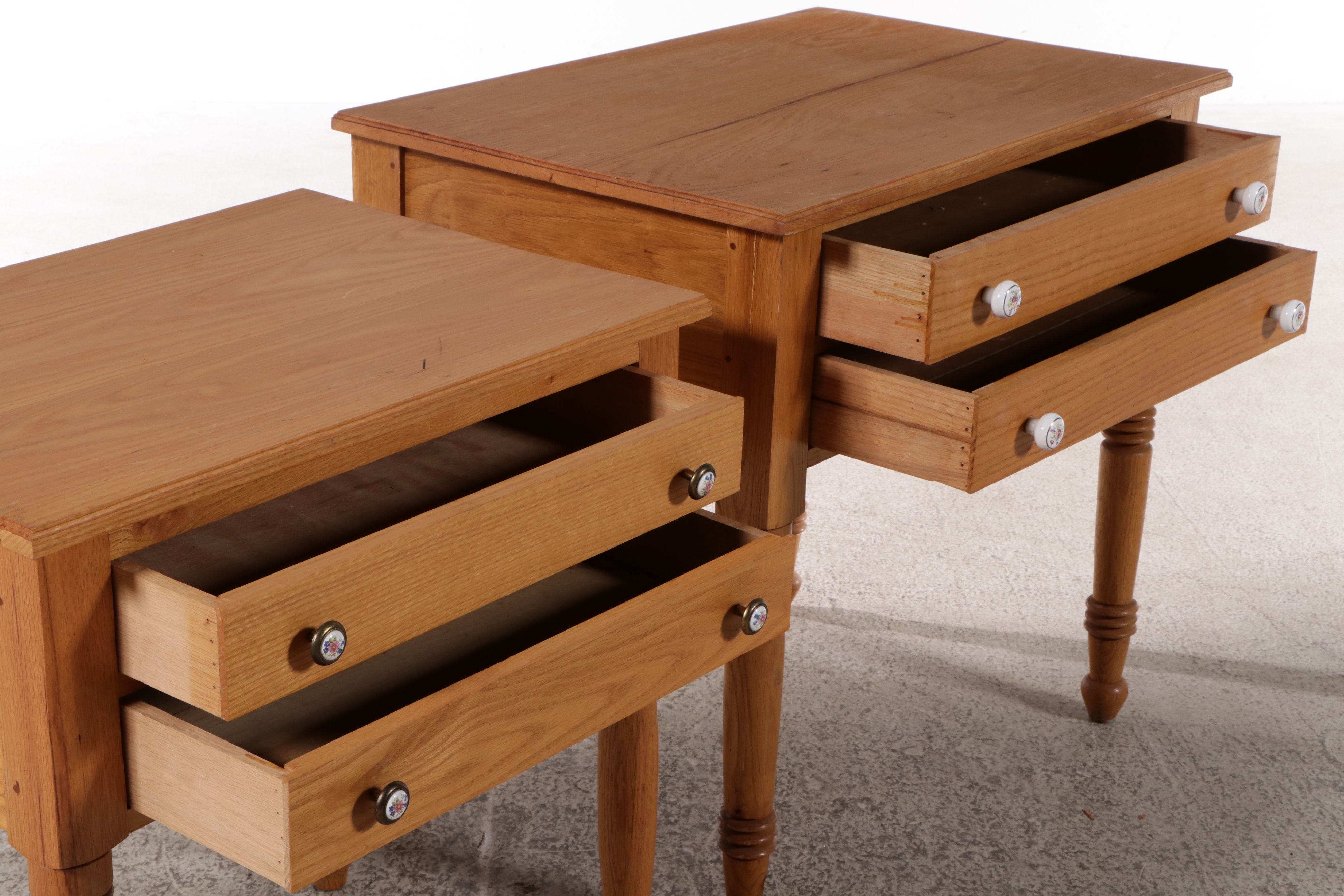 F. Lutz and Other American Sheraton Style Two Drawer Oak Tables
