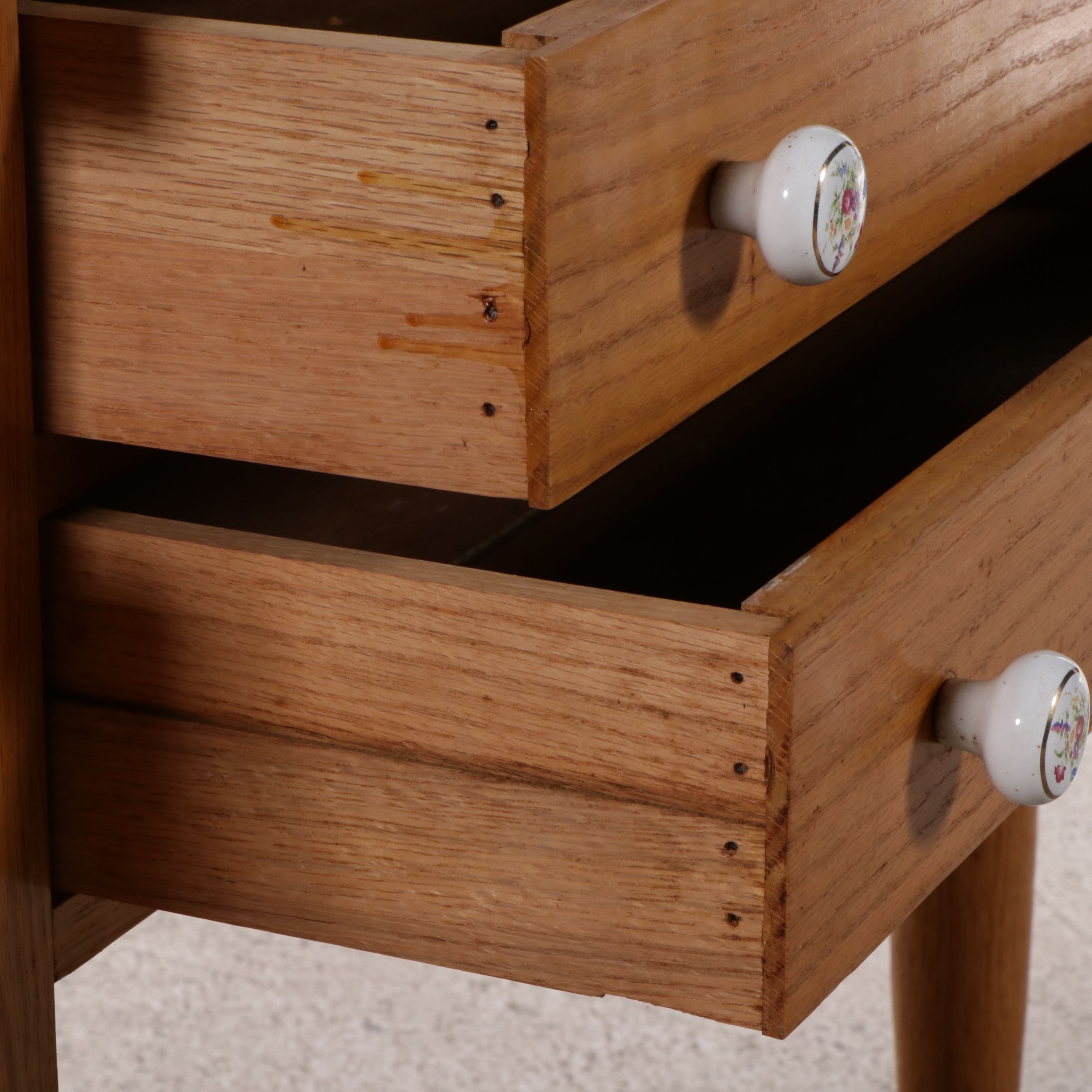 F. Lutz and Other American Sheraton Style Two Drawer Oak Tables