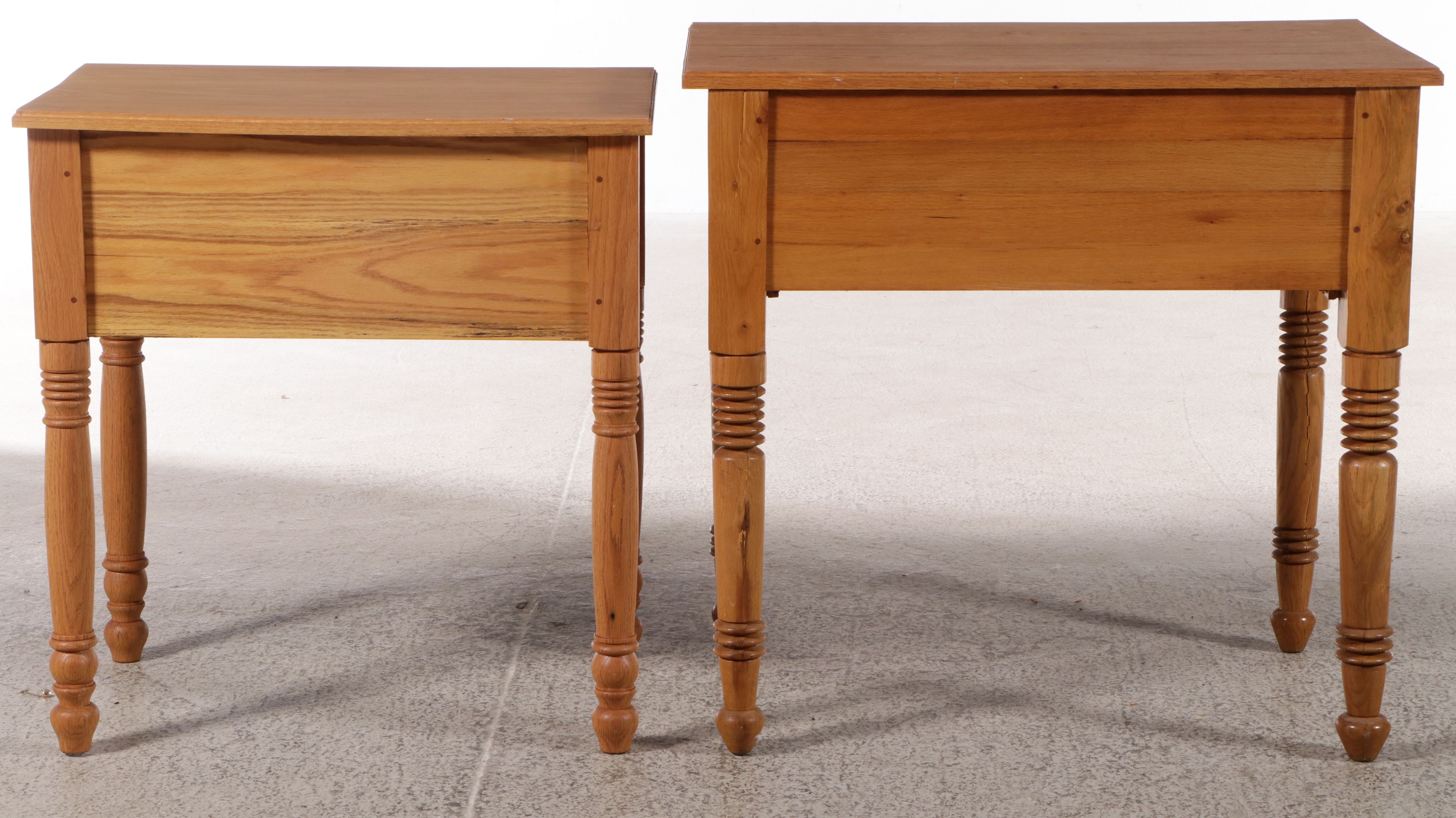 F. Lutz and Other American Sheraton Style Two Drawer Oak Tables
