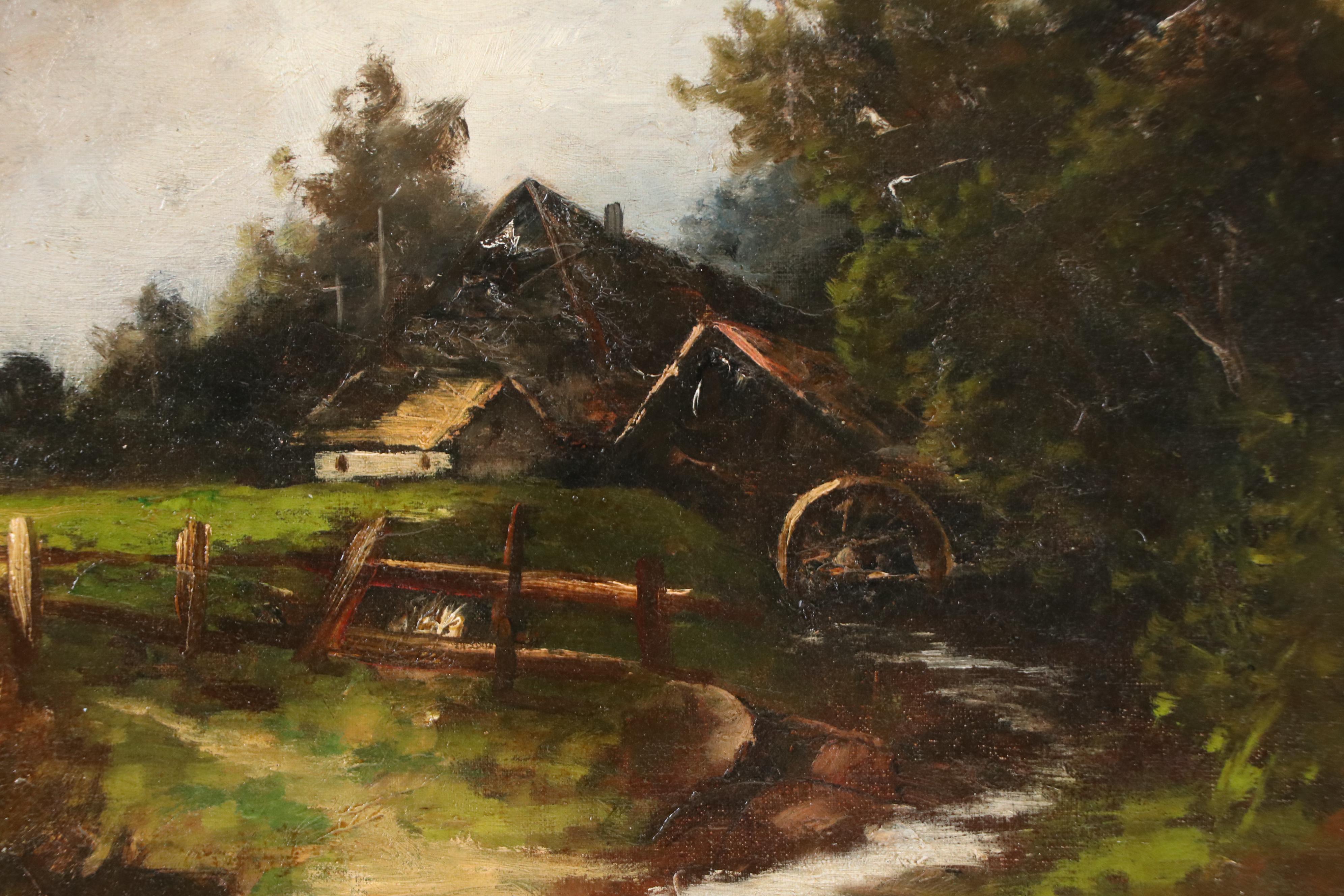 Oil Painting of Landscape with Millhouse, Early to Mid-20th Century