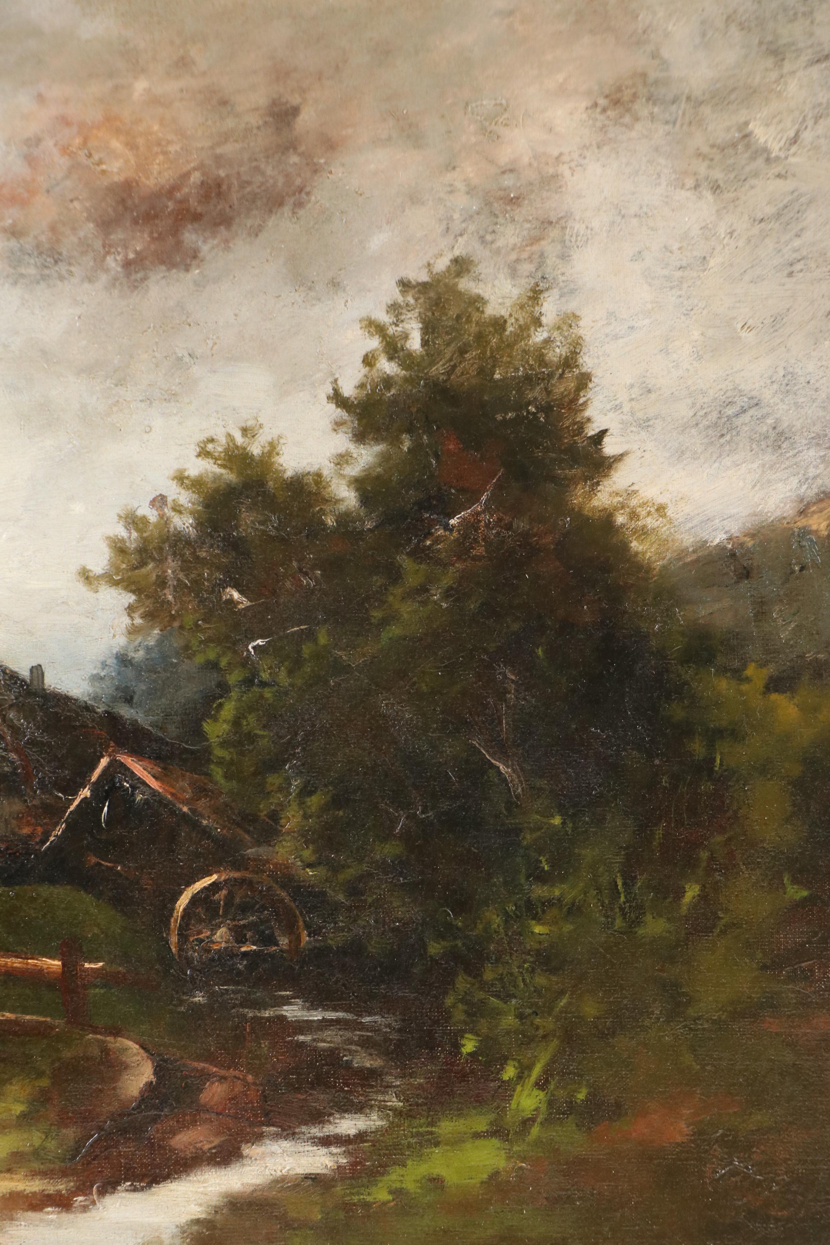 Oil Painting of Landscape with Millhouse, Early to Mid-20th Century