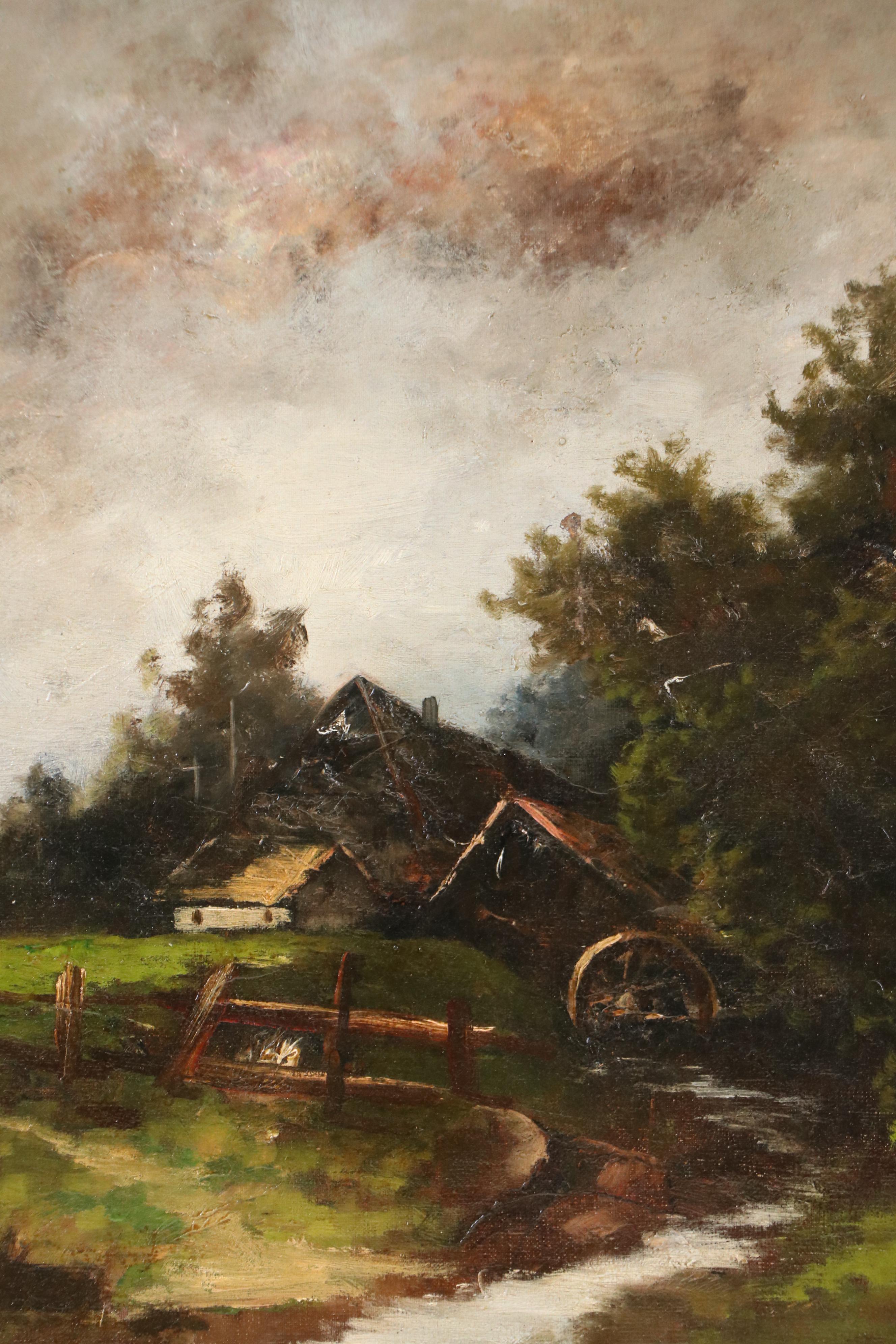 Oil Painting of Landscape with Millhouse, Early to Mid-20th Century