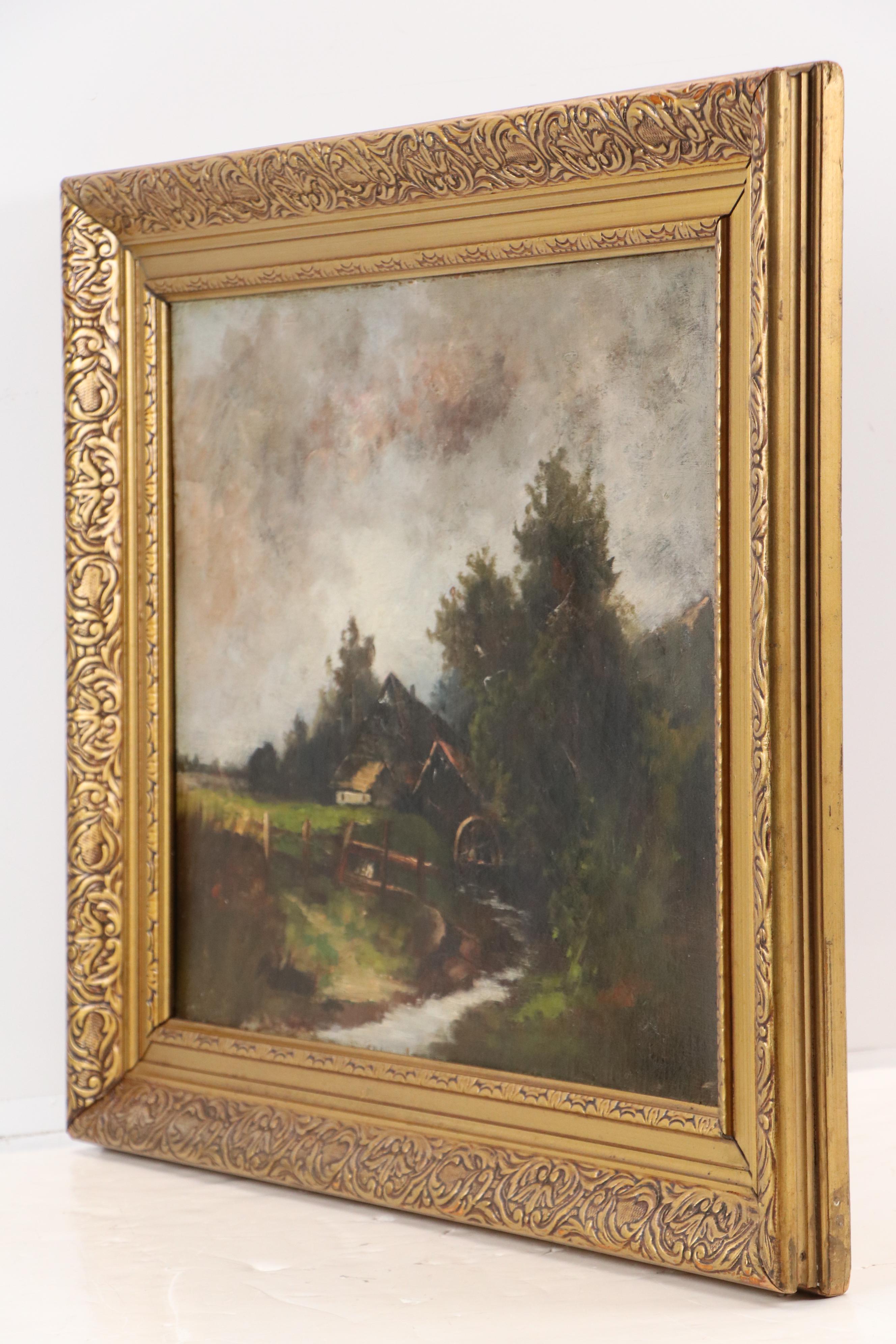 Oil Painting of Landscape with Millhouse, Early to Mid-20th Century