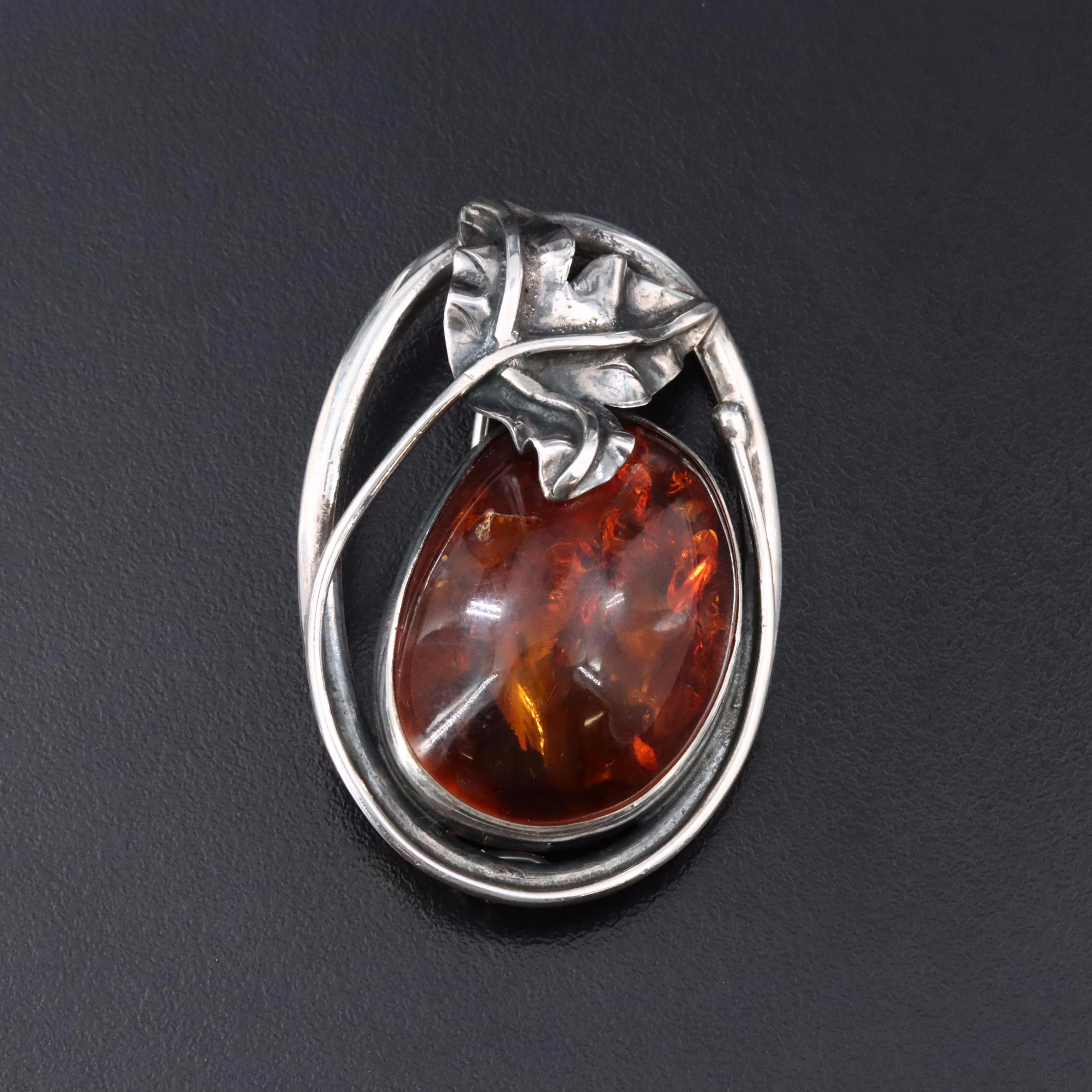 Sterling Amber Brooch