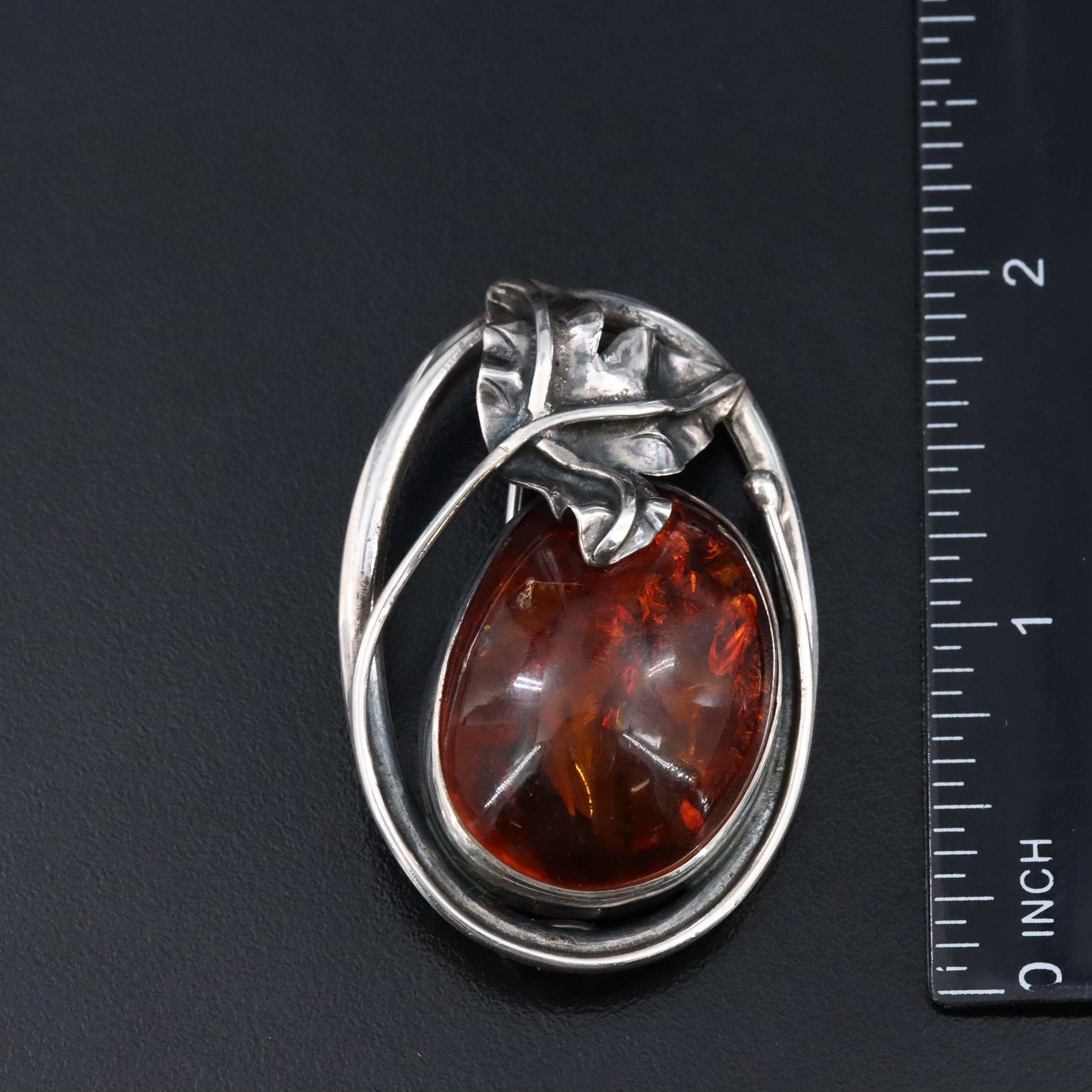 Sterling Amber Brooch