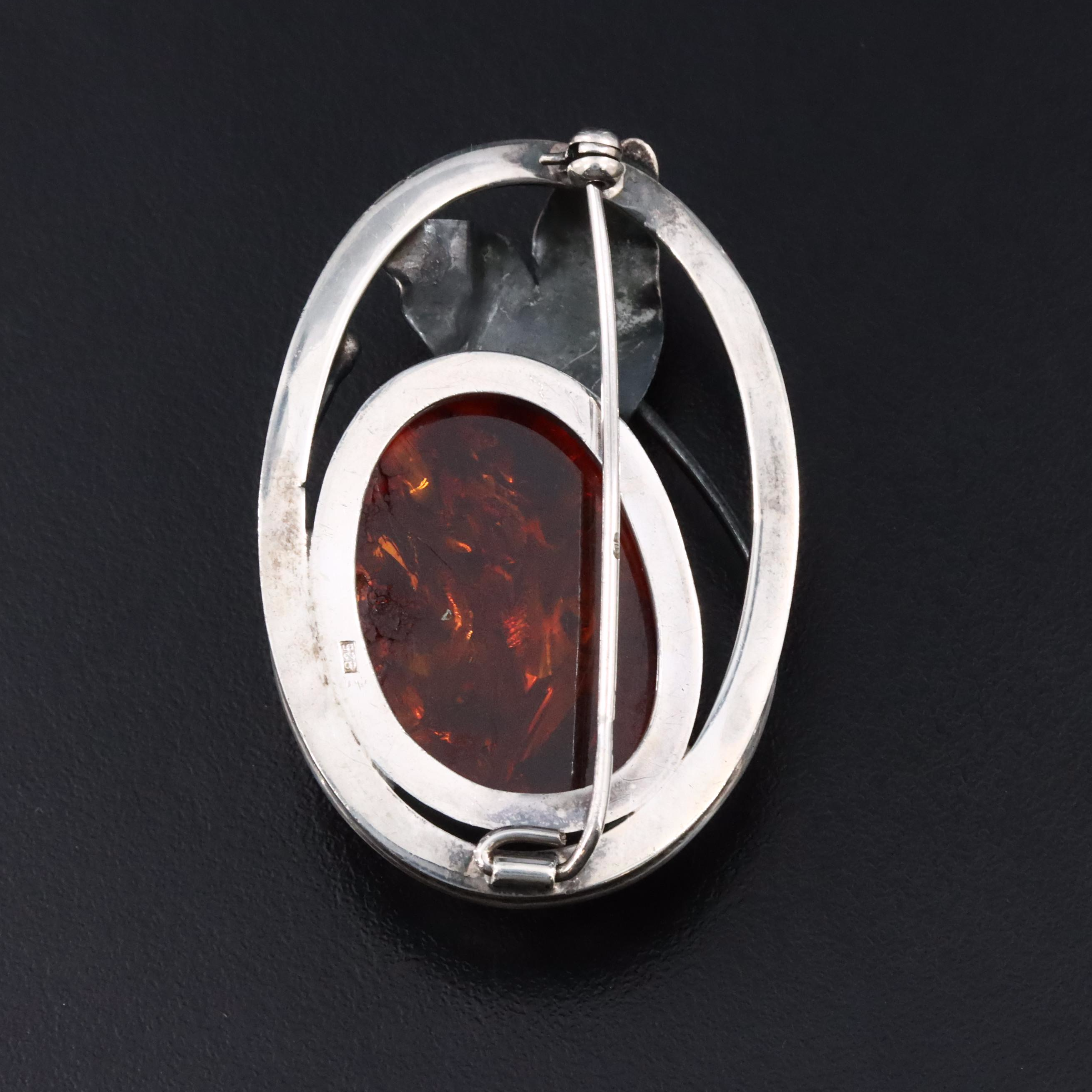 Sterling Amber Brooch