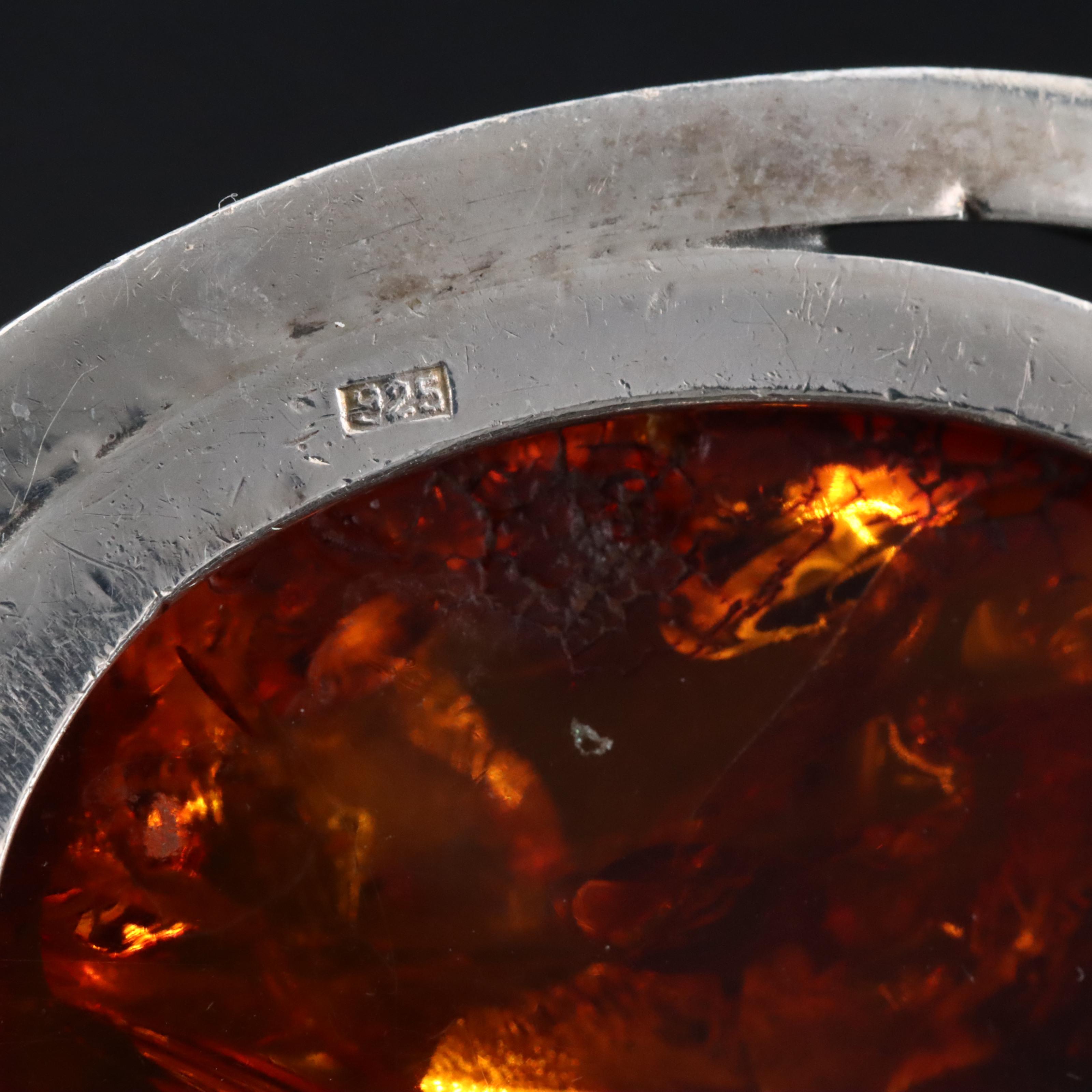 Sterling Amber Brooch