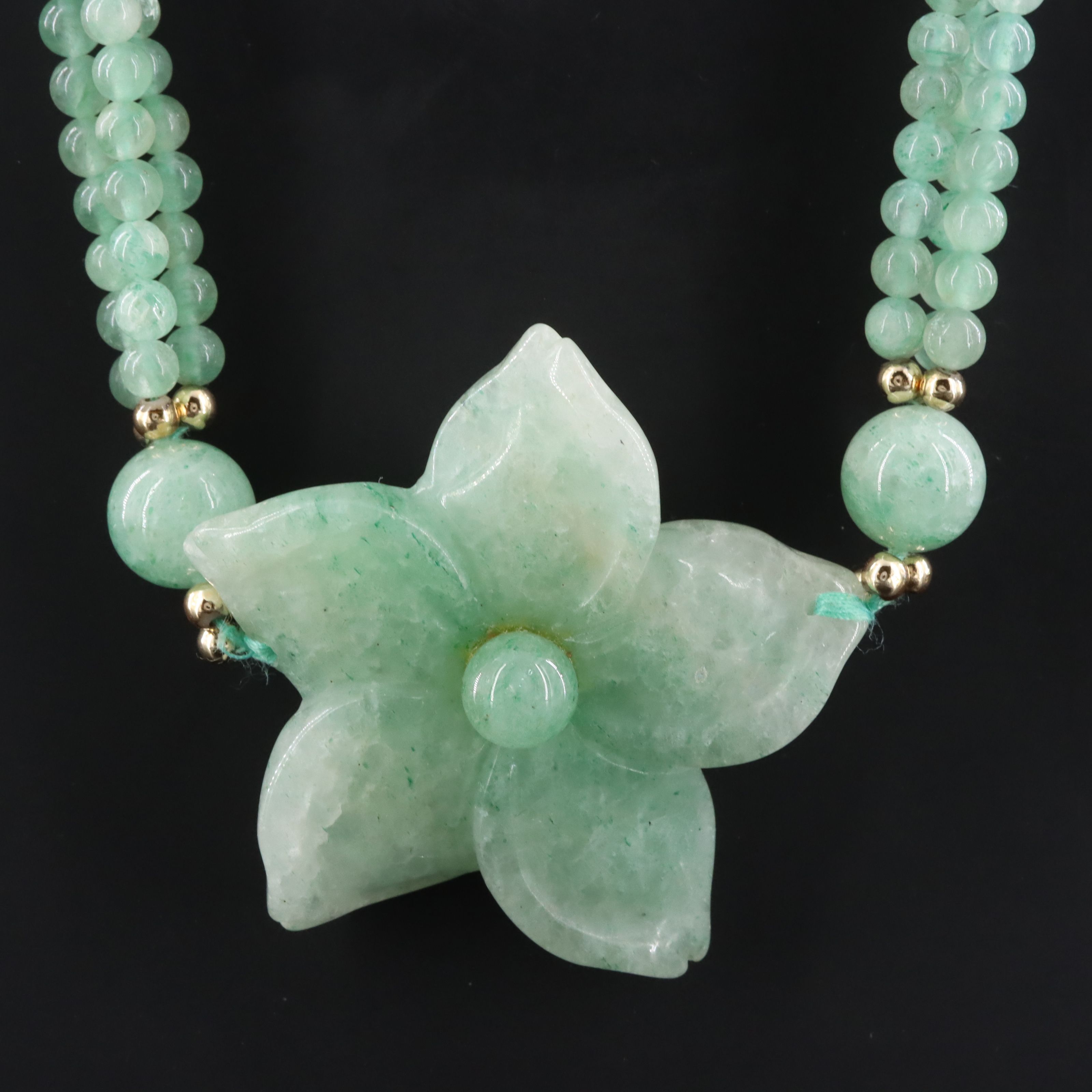 Carved Aventurine Flower Necklace