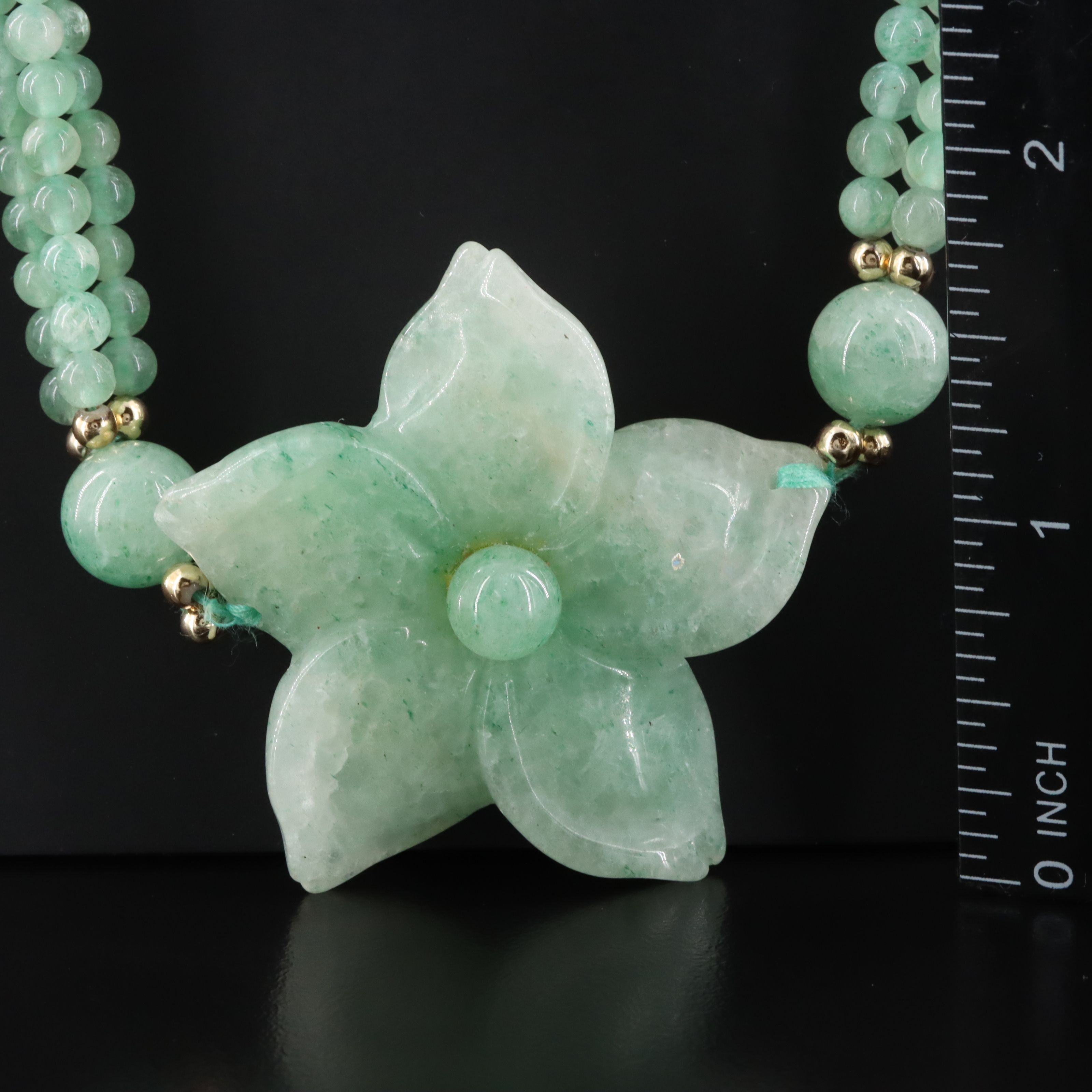 Carved Aventurine Flower Necklace