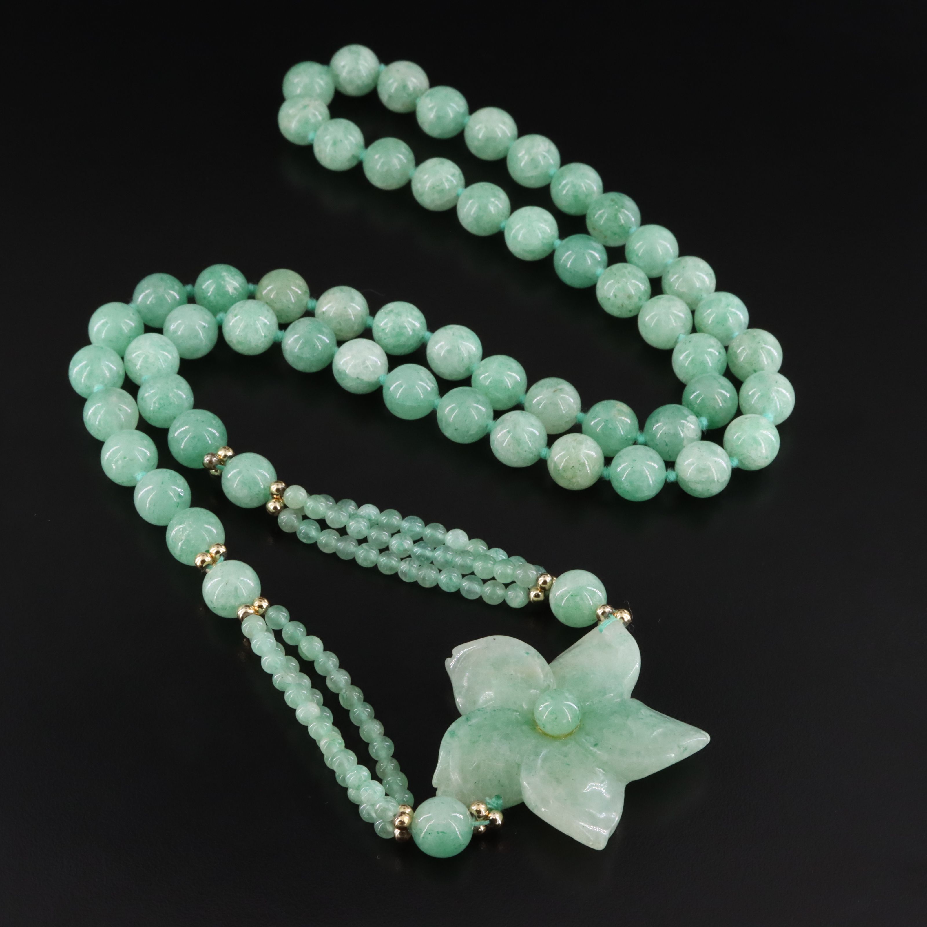 Carved Aventurine Flower Necklace