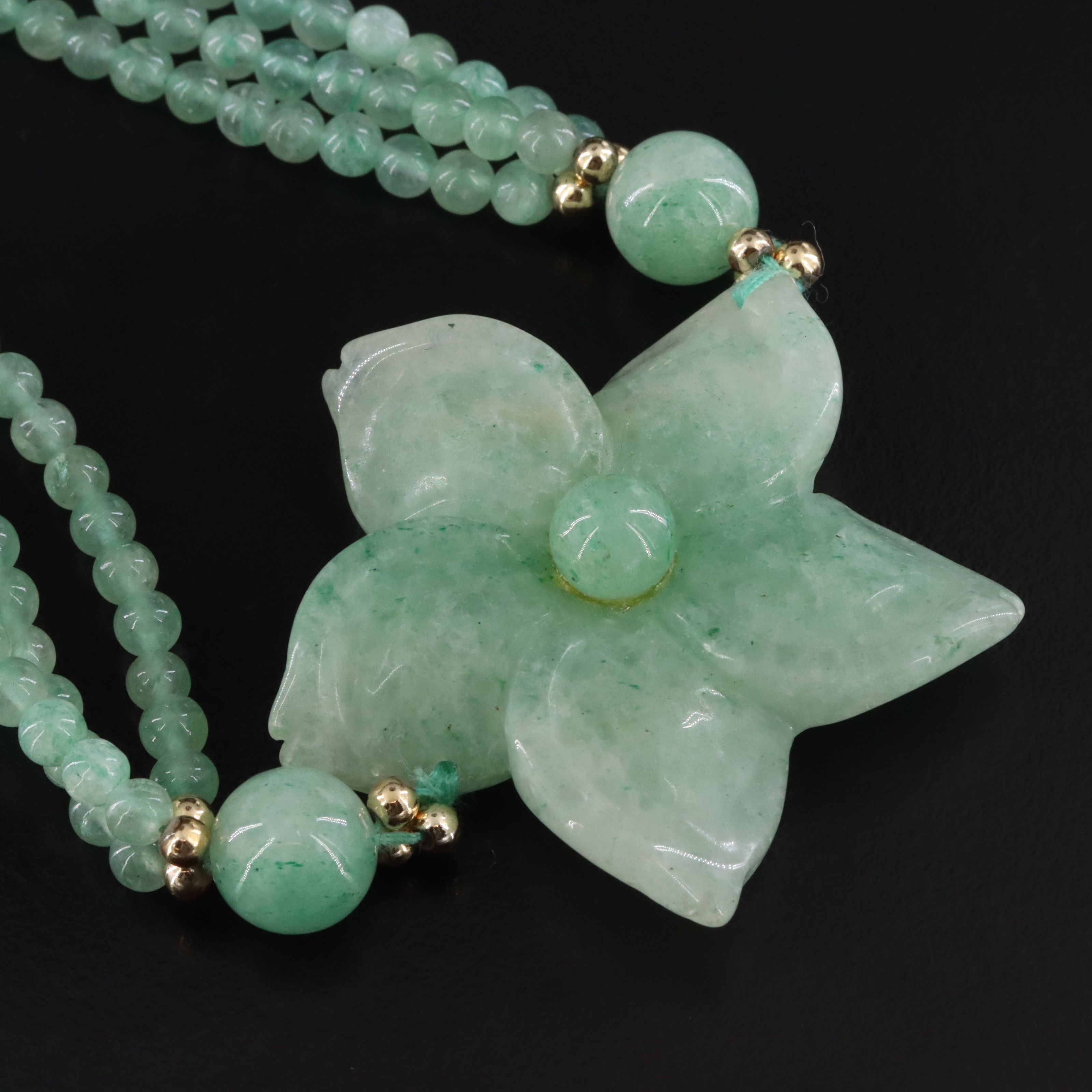 Carved Aventurine Flower Necklace