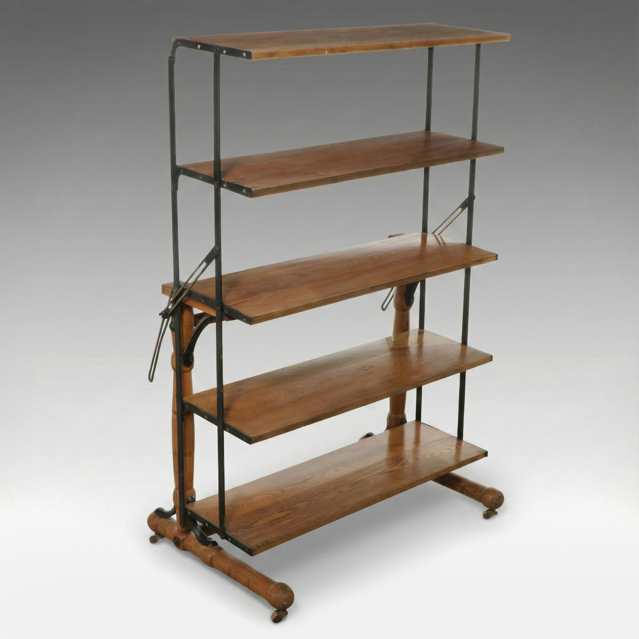 Vintage Industrial Iron Framed Oak Open Baker's Rack/Table on Casters