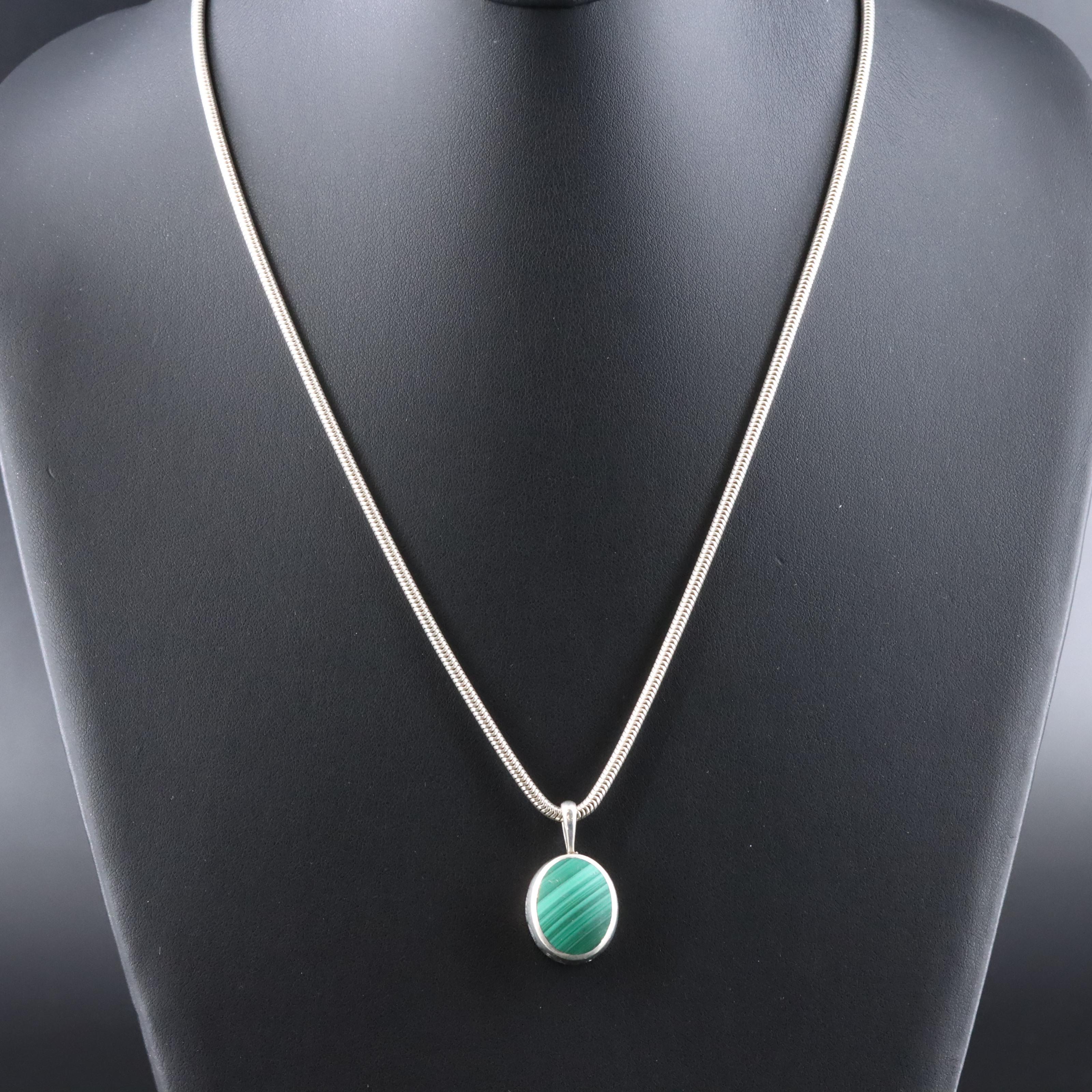 British David Scott-Walker Sterling Malachite and Mother-of-Pearl Necklace