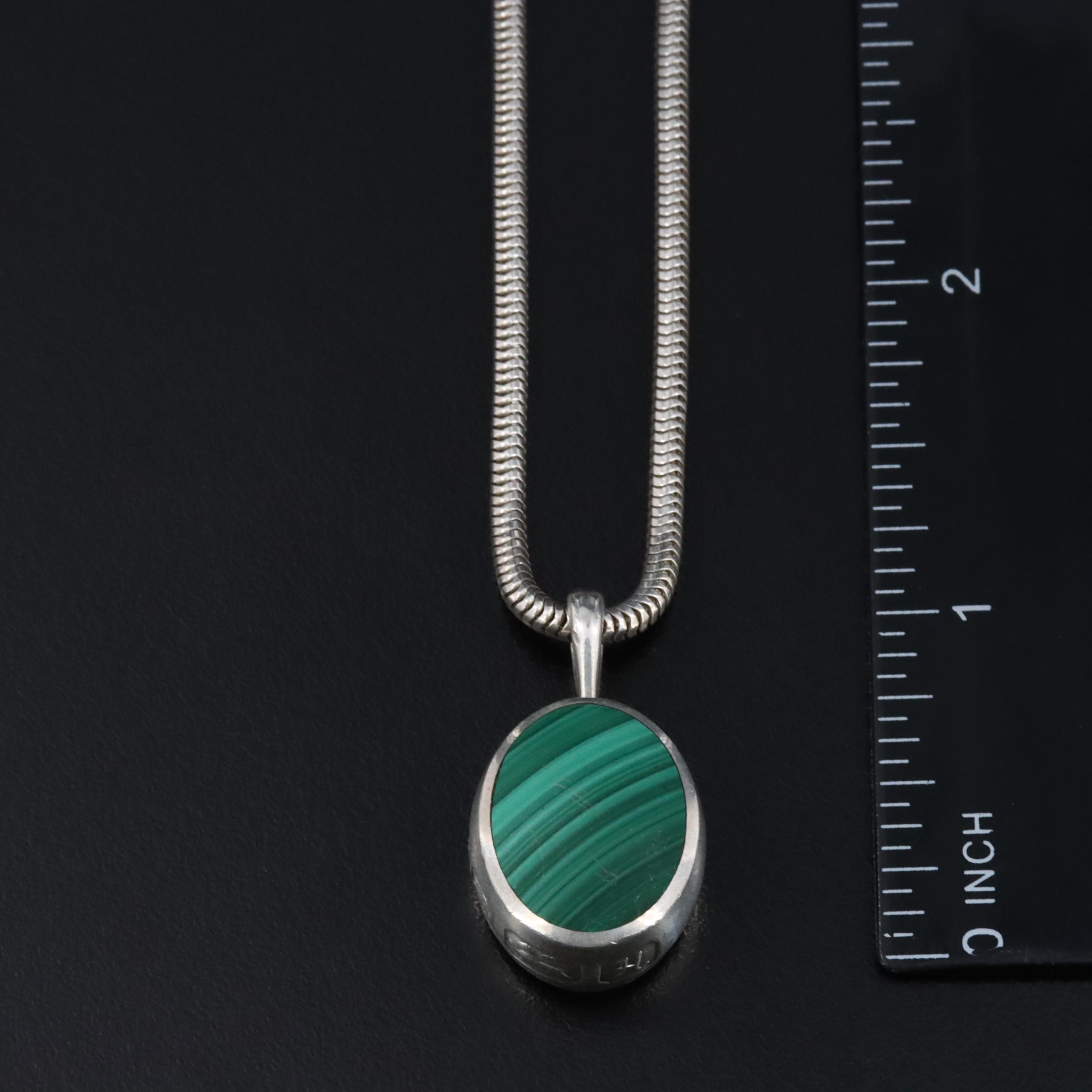 British David Scott-Walker Sterling Malachite and Mother-of-Pearl Necklace