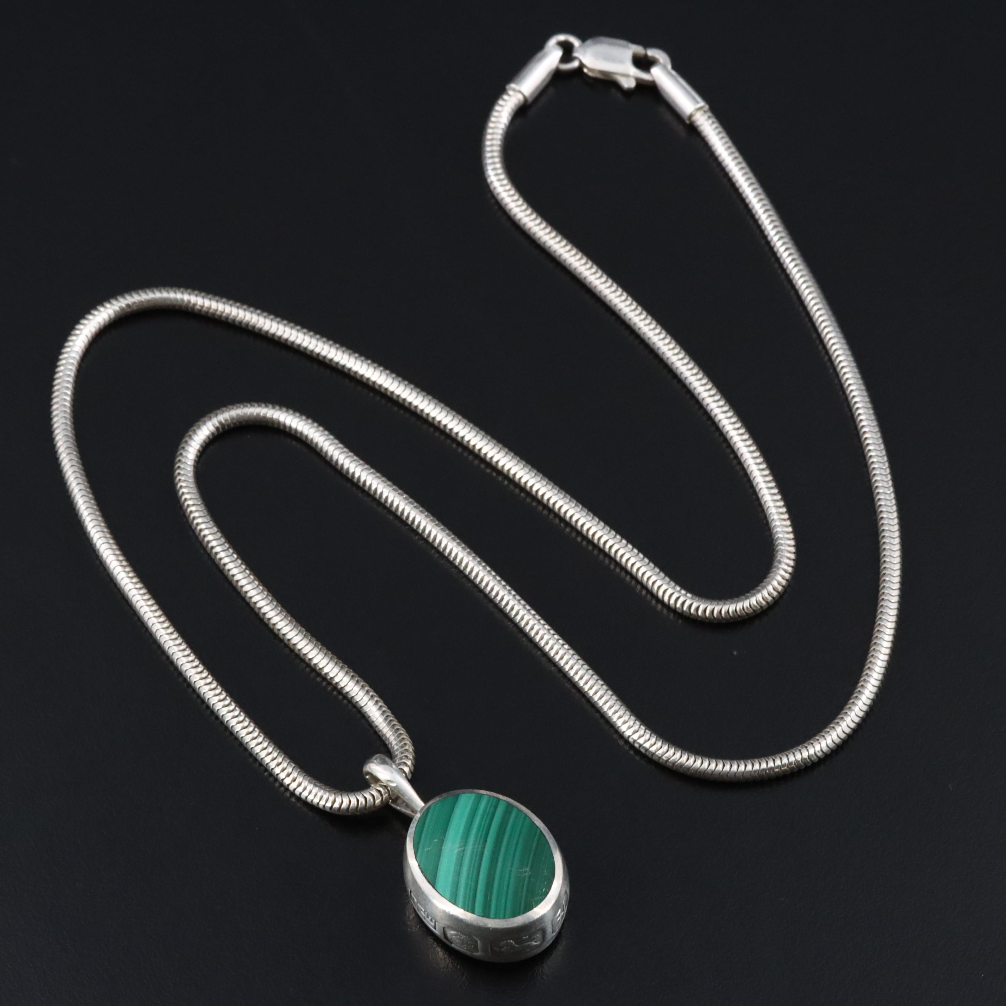 British David Scott-Walker Sterling Malachite and Mother-of-Pearl Necklace