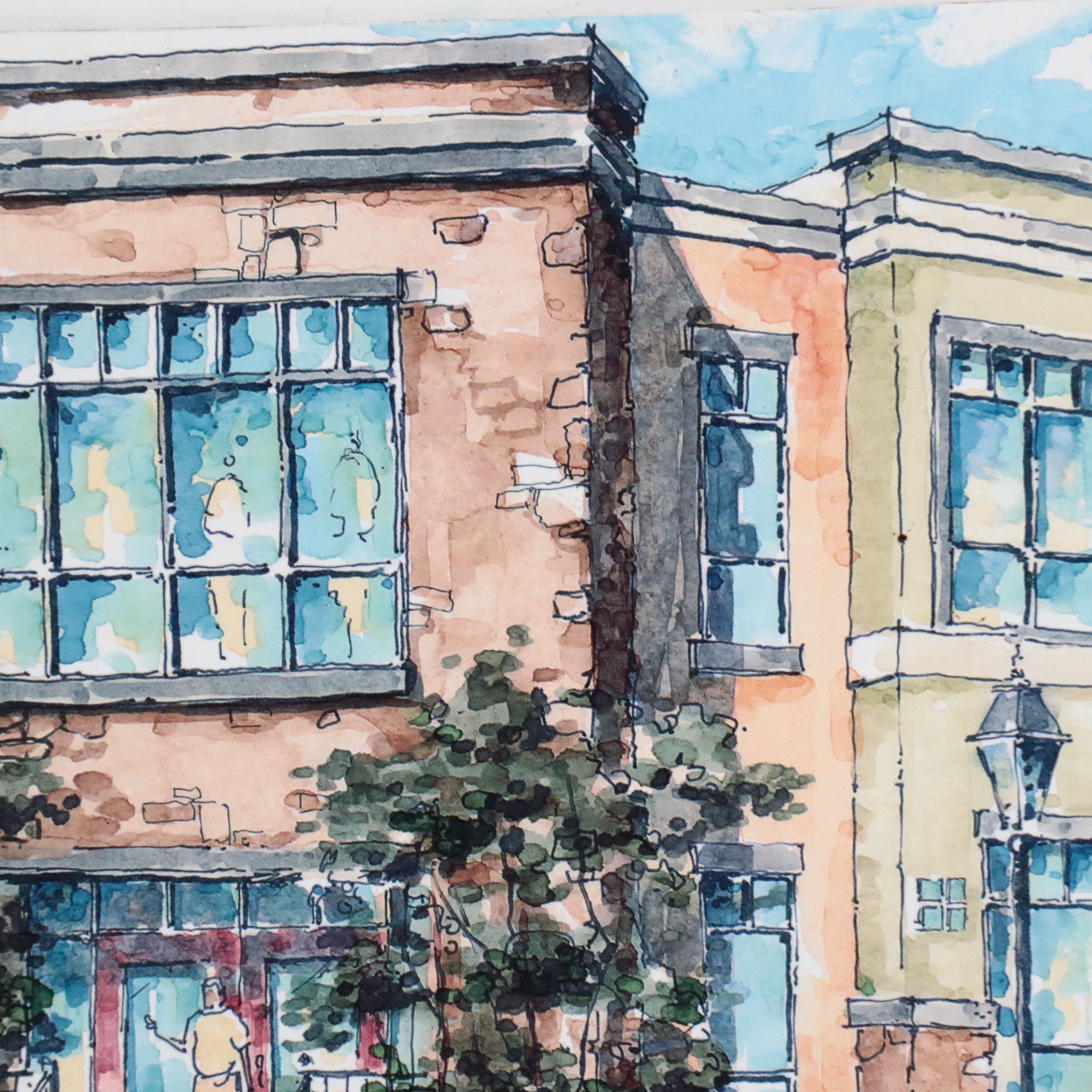 Digital Halftone Print Rendering of Urban Townhouses, Late 20th Century