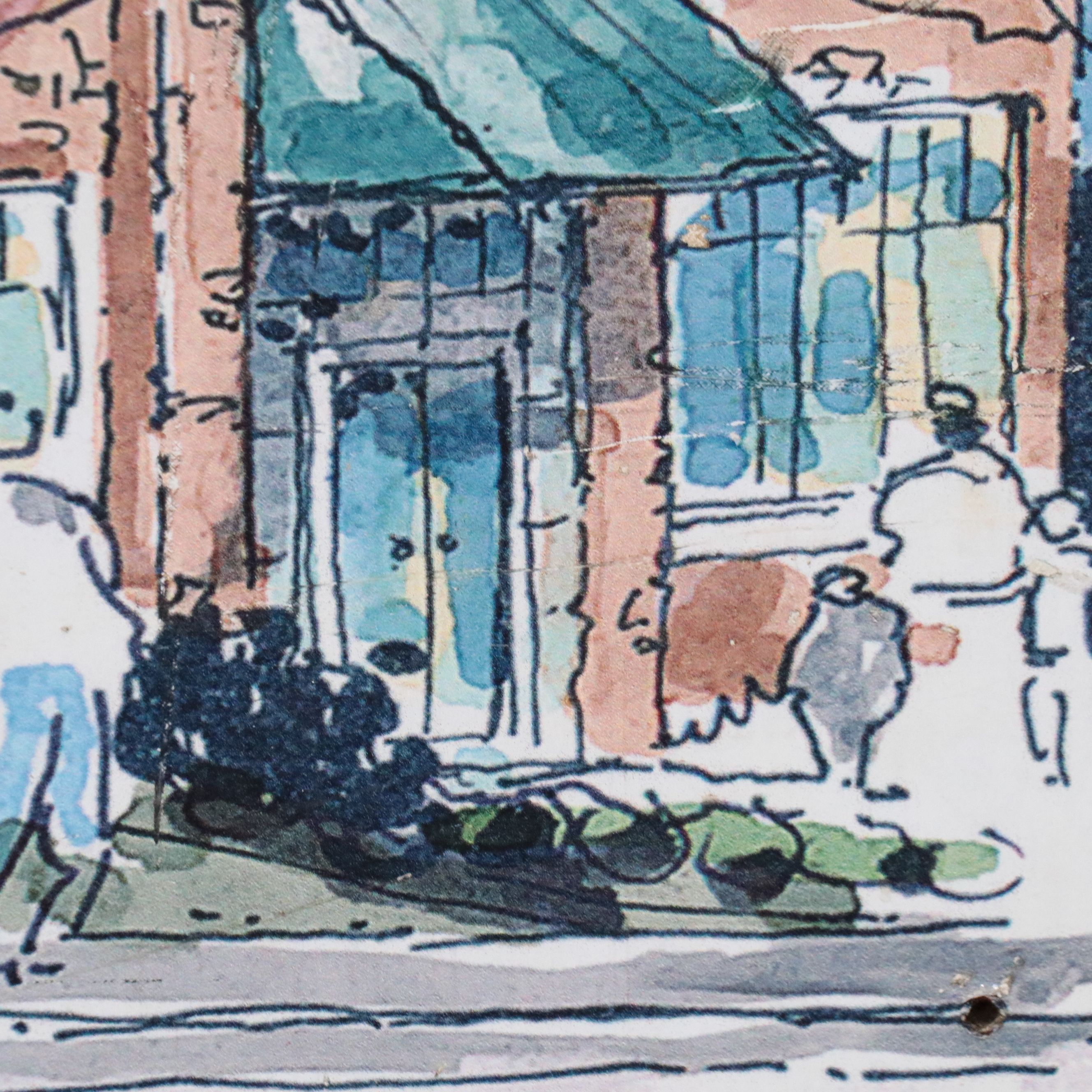 Digital Halftone Print Rendering of Urban Townhouses, Late 20th Century