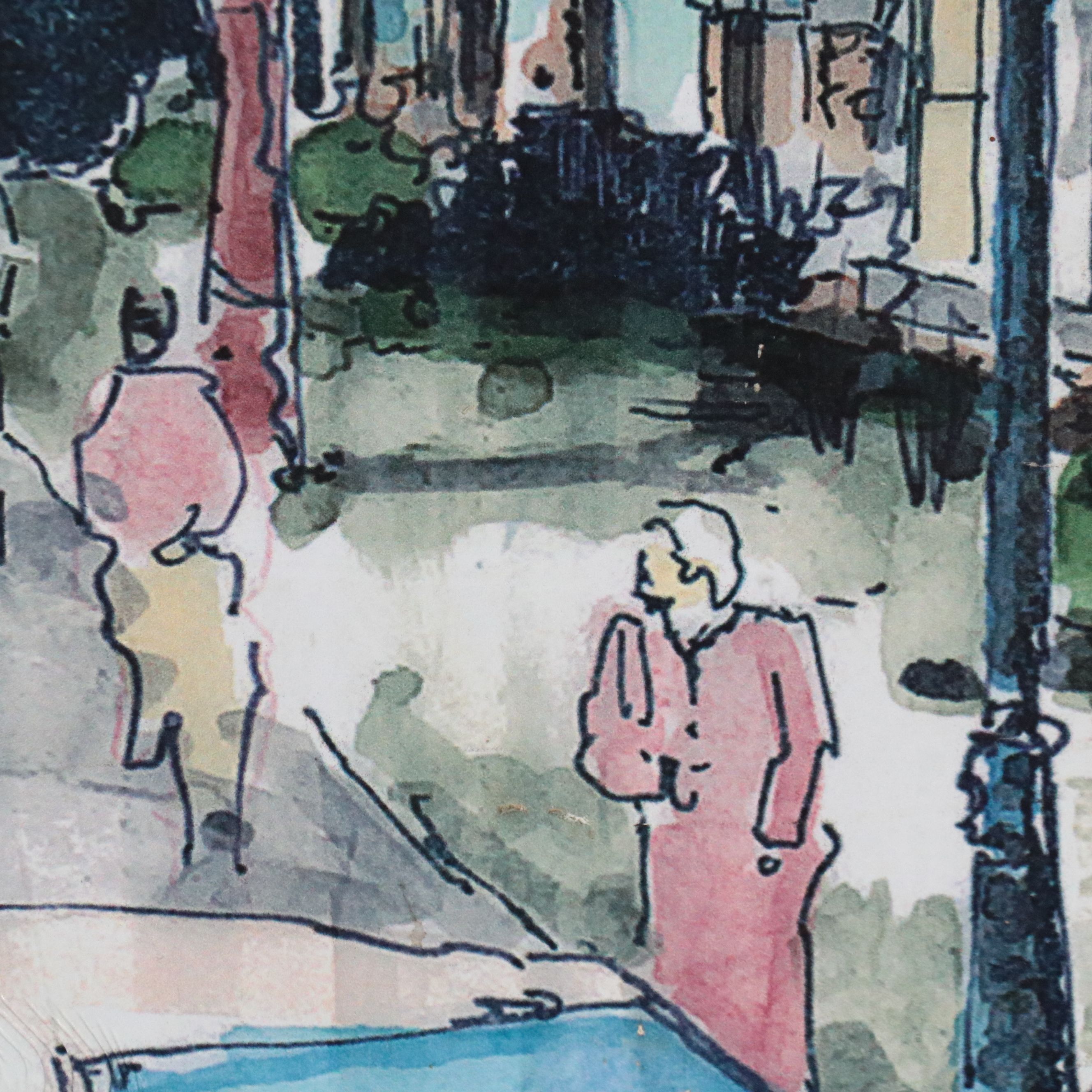 Digital Halftone Print Rendering of Urban Townhouses, Late 20th Century