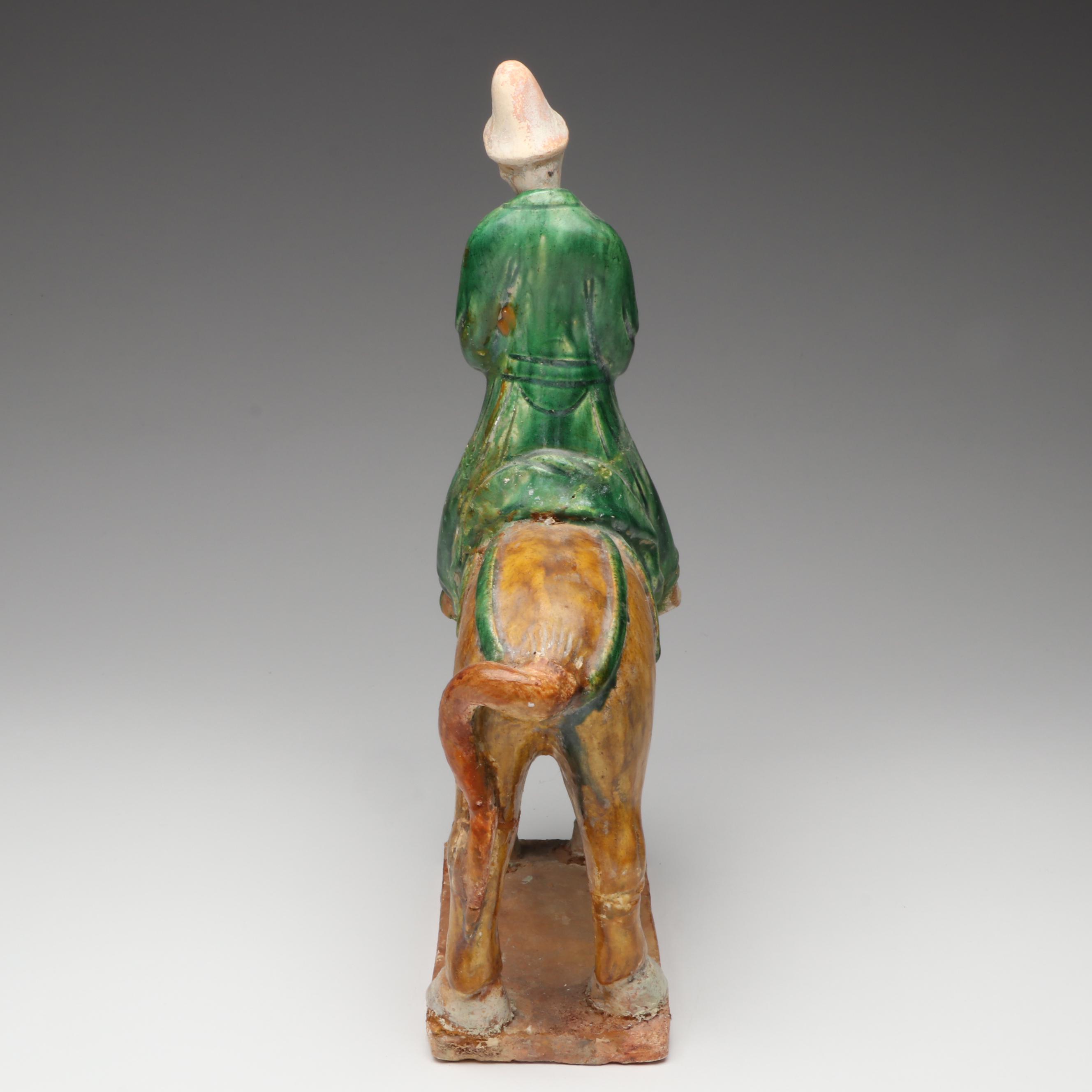 Ming Dynasty Style Sancai Glaze Ceramic Horseman and Other Votive Figures