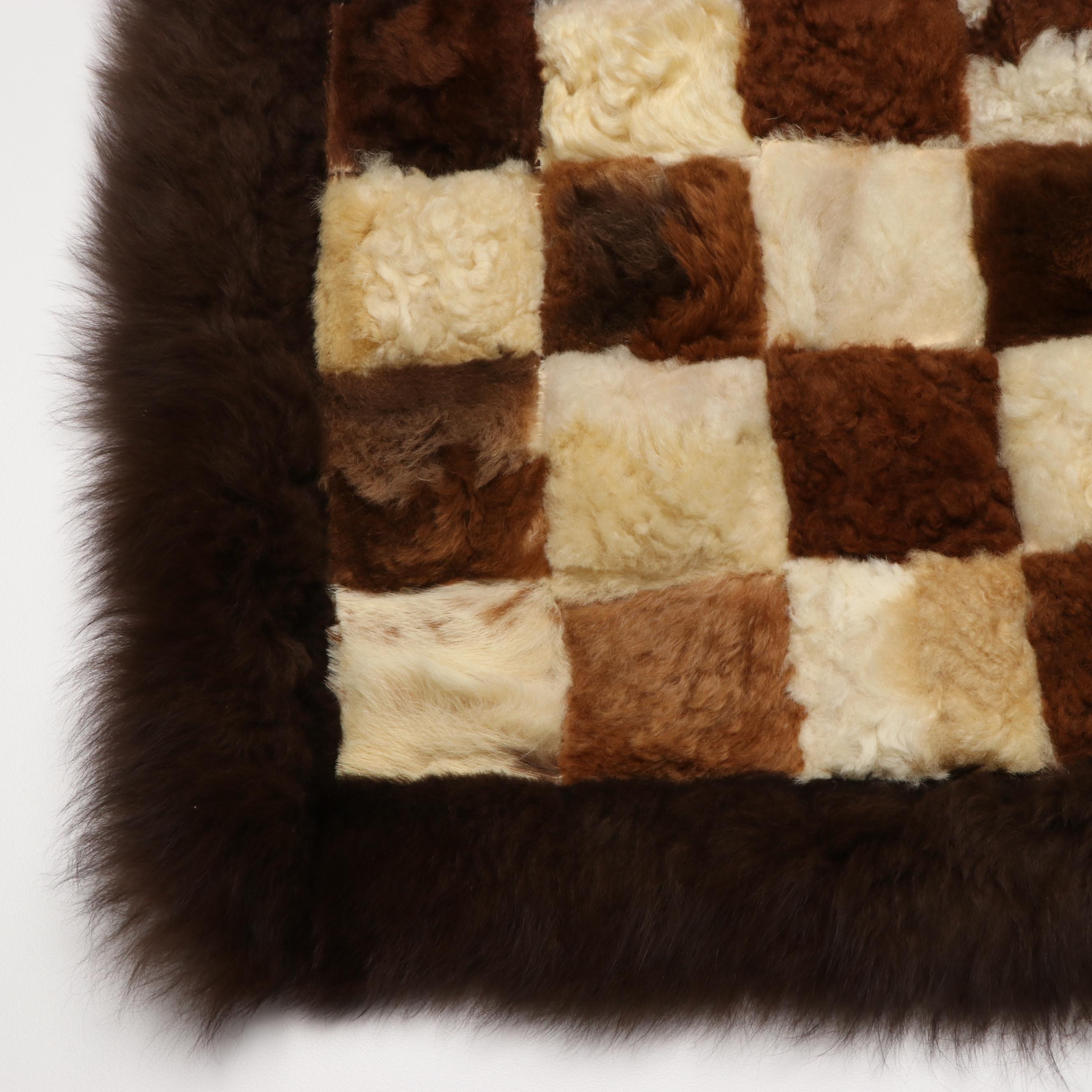 Checkered Patchwork Sheepskin Accent Rug/Table Mat