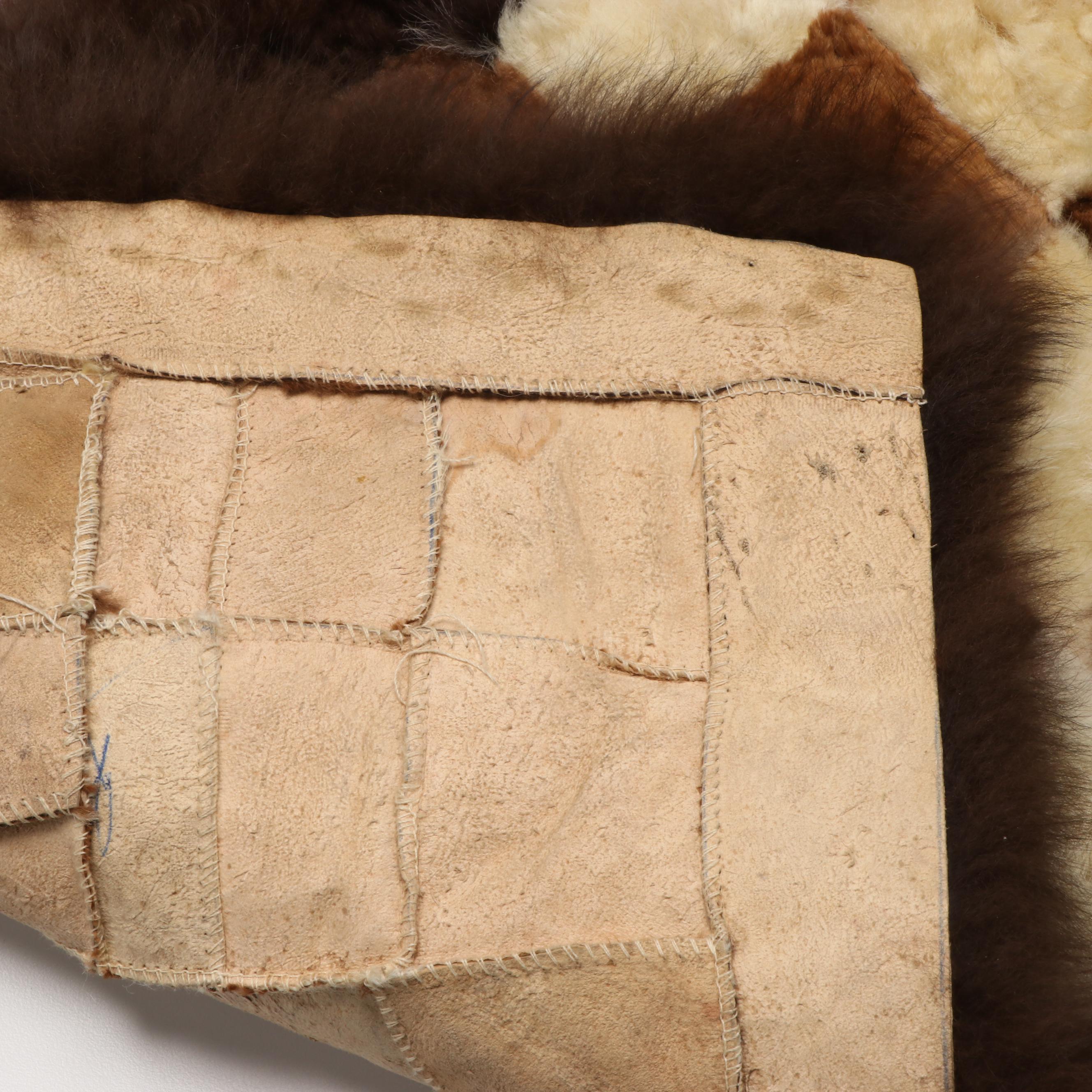 Checkered Patchwork Sheepskin Accent Rug/Table Mat