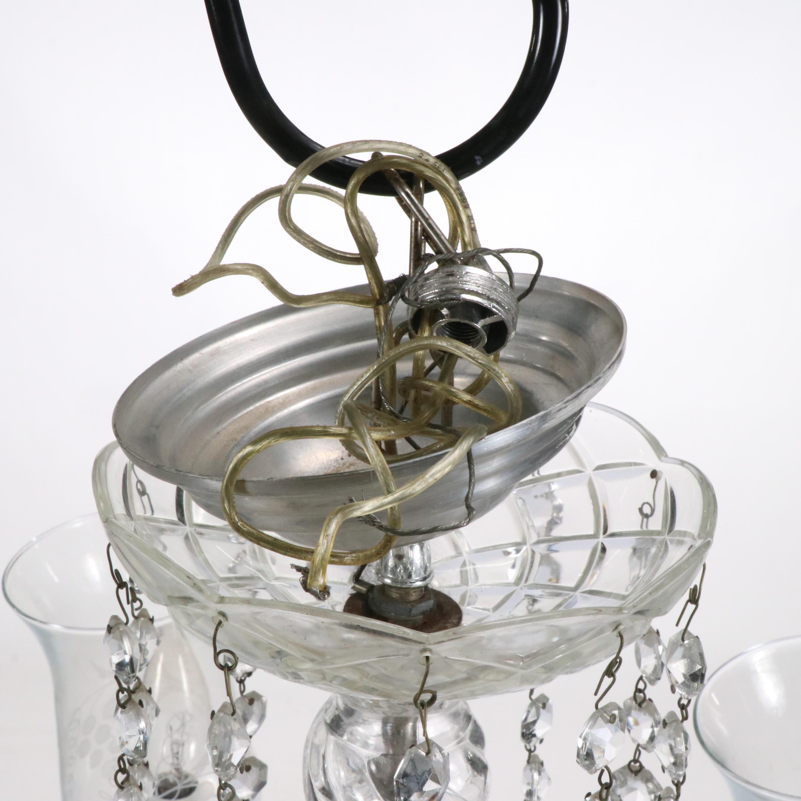 Venetian Style Five-Arm Chandelier with Etched Glass Hurricanes