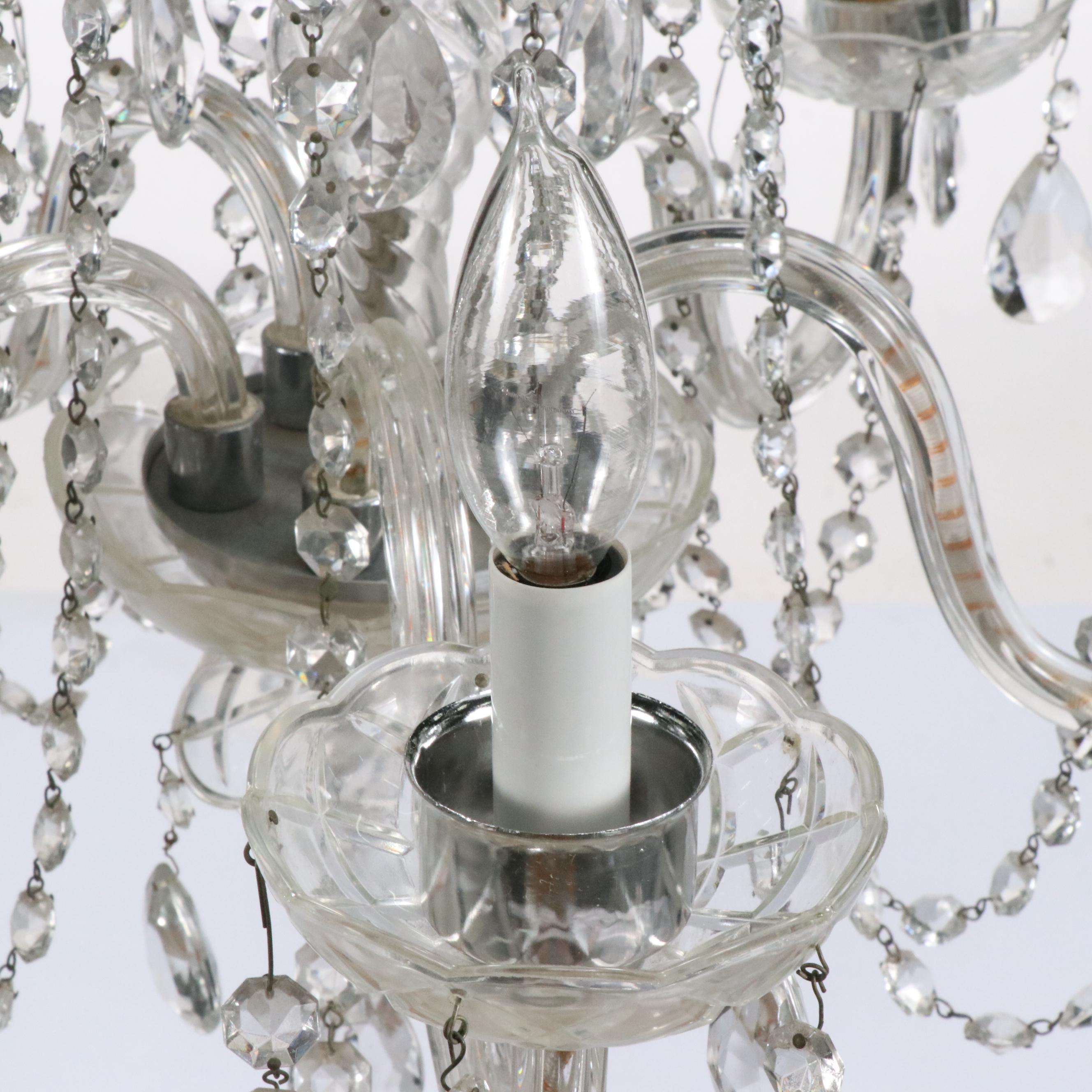 Venetian Style Five-Arm Chandelier with Etched Glass Hurricanes