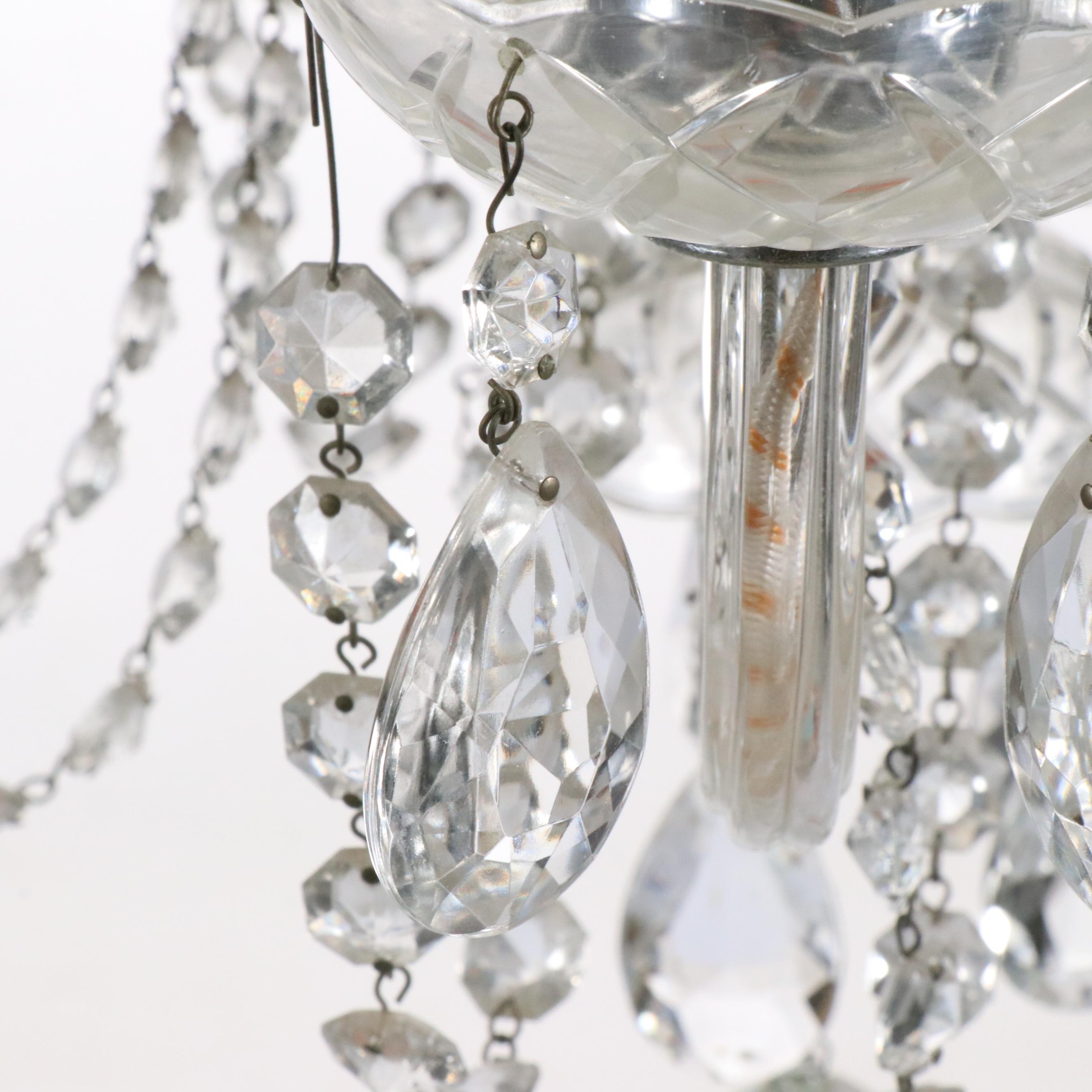 Venetian Style Five-Arm Chandelier with Etched Glass Hurricanes