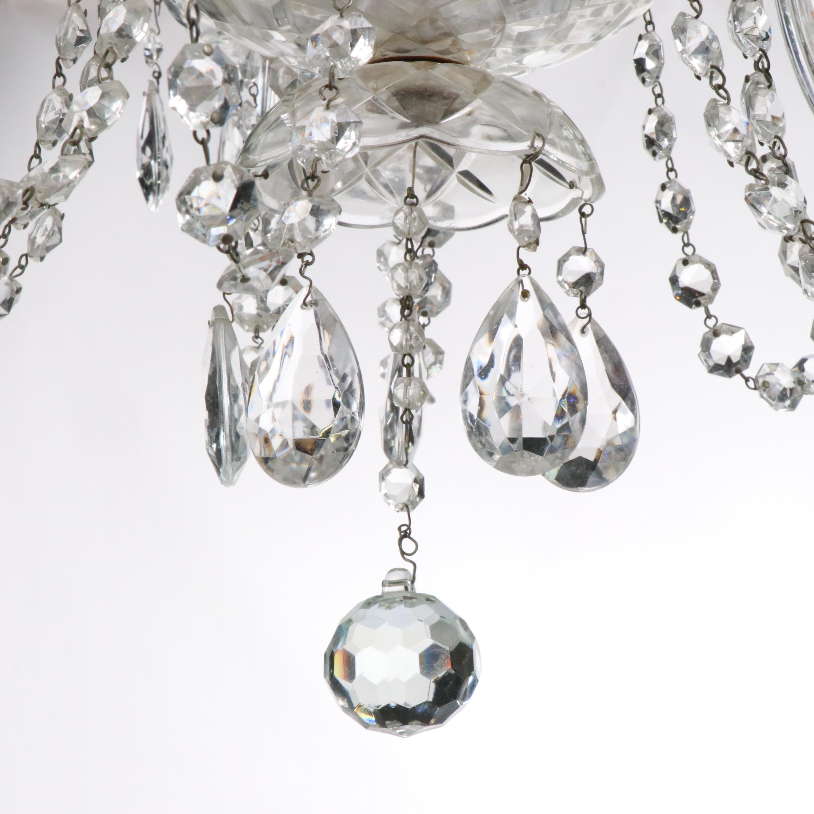 Venetian Style Five-Arm Chandelier with Etched Glass Hurricanes