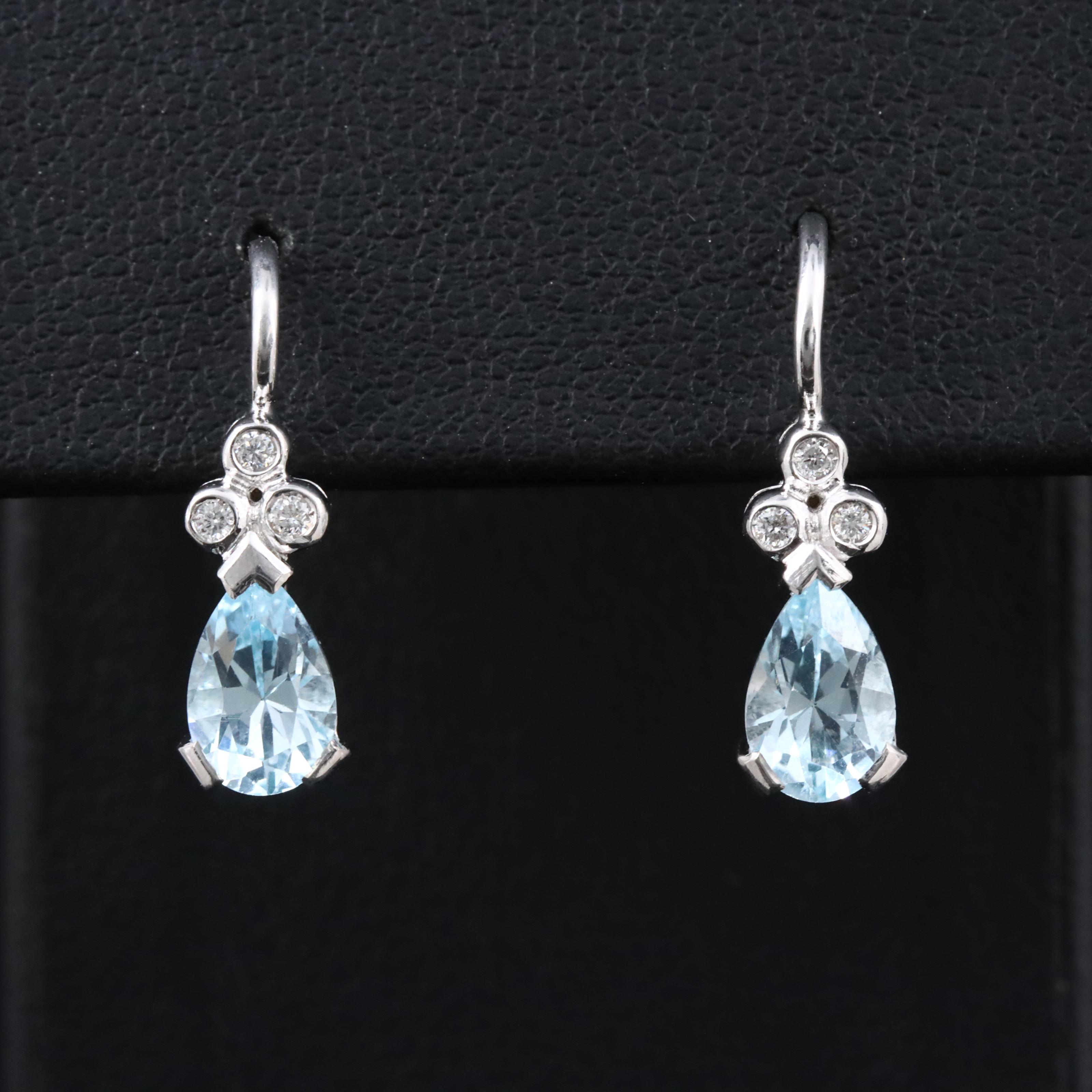 18K Blue Topaz and Diamond Drop Earrings