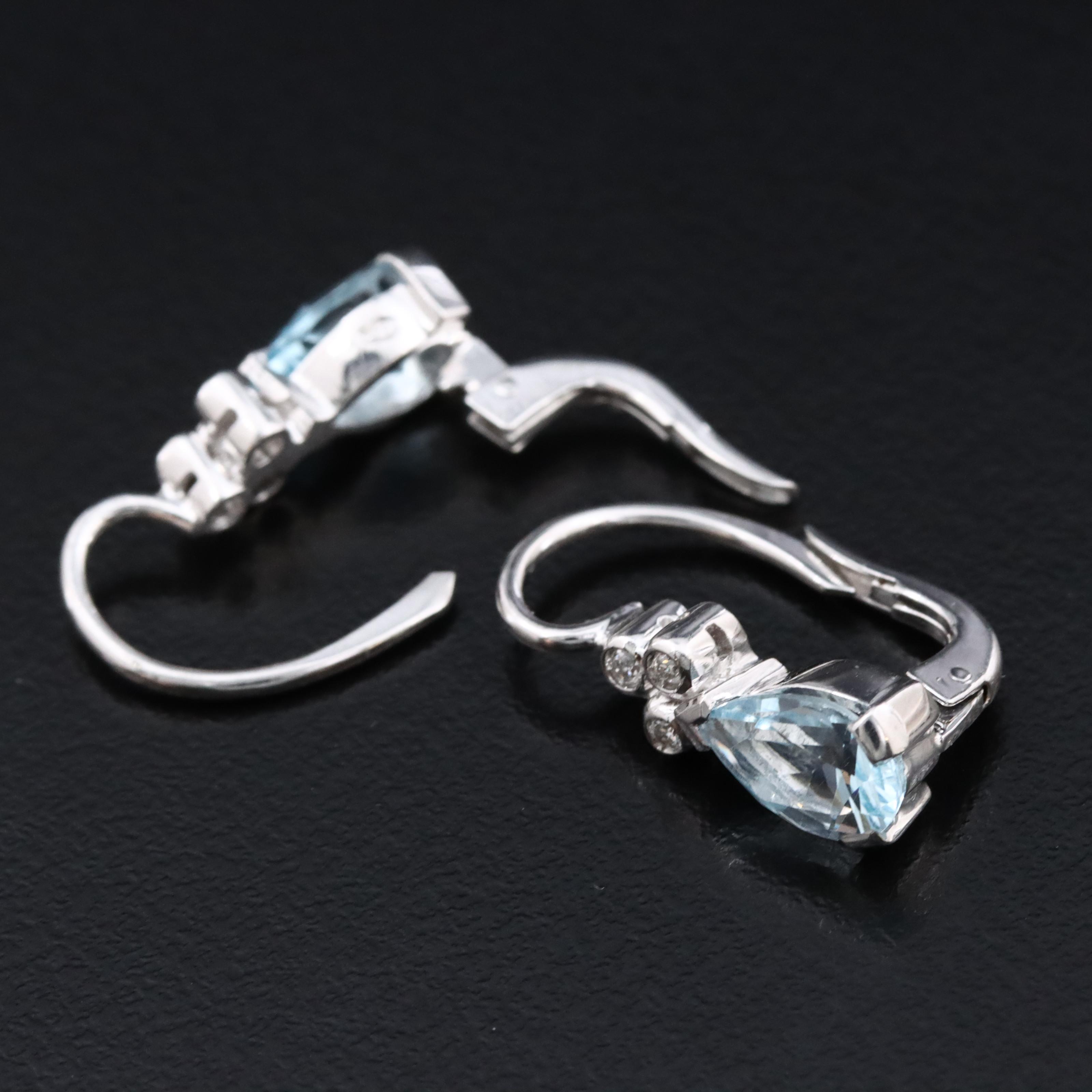 18K Blue Topaz and Diamond Drop Earrings