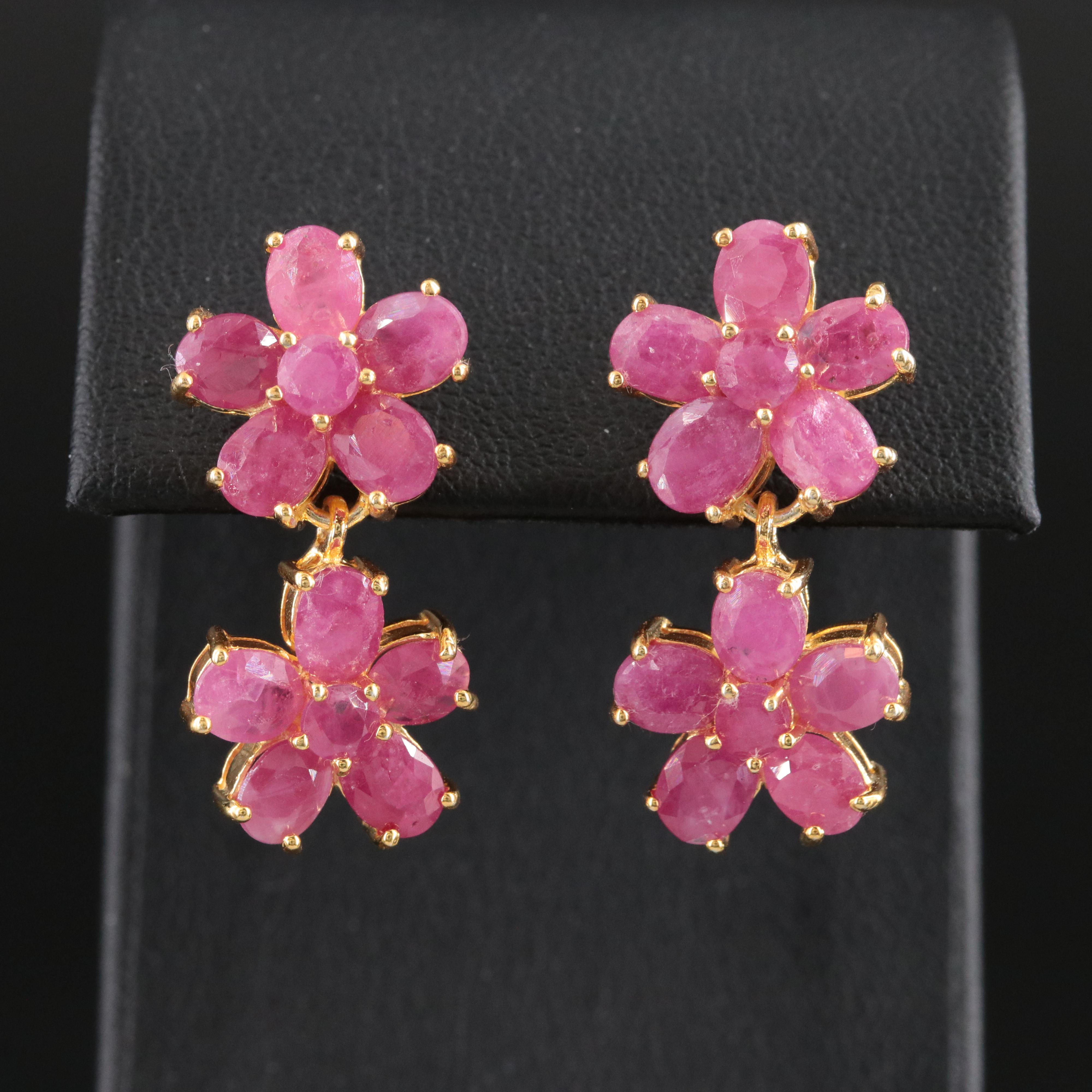 Sterling Filled Ruby Flower Earrings