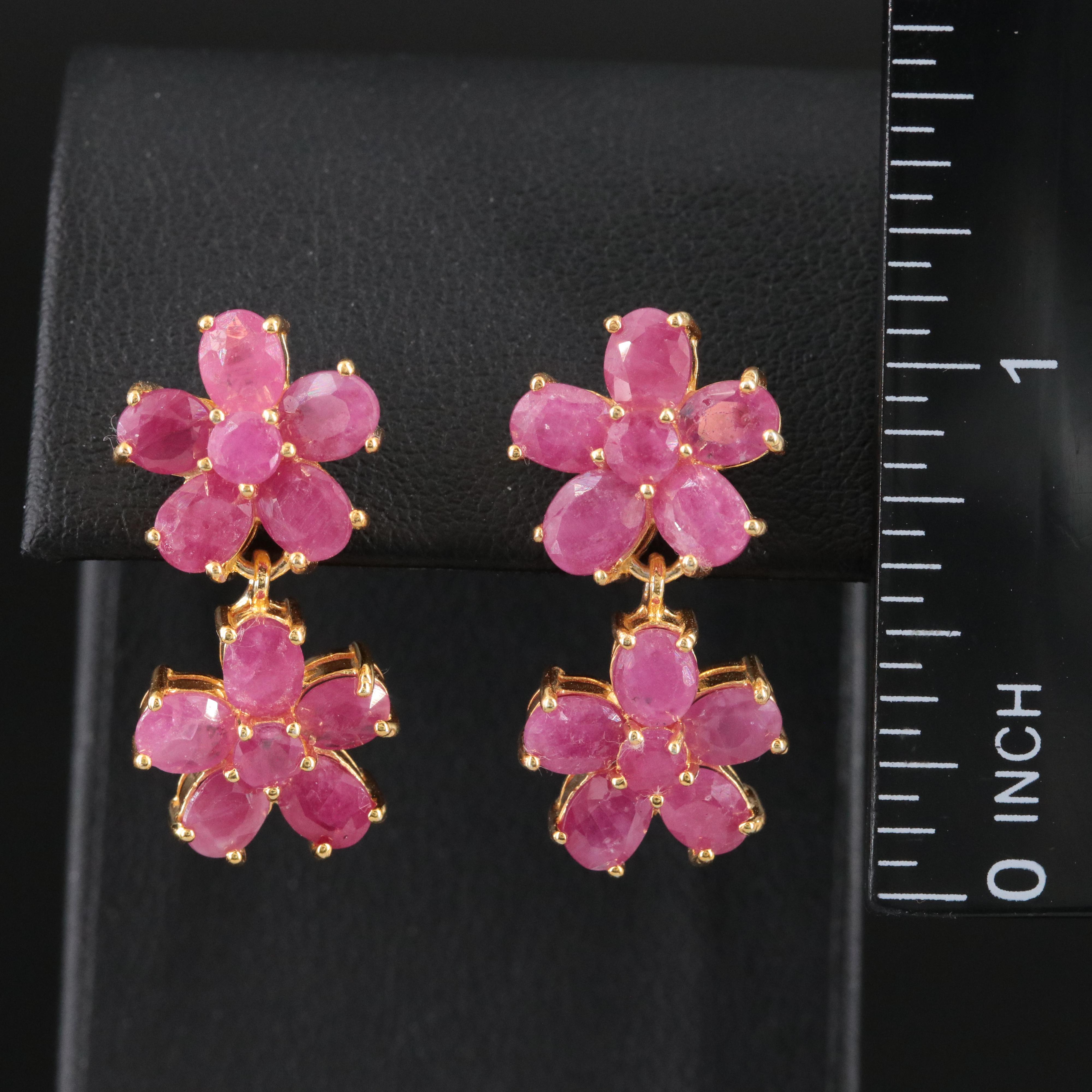 Sterling Filled Ruby Flower Earrings